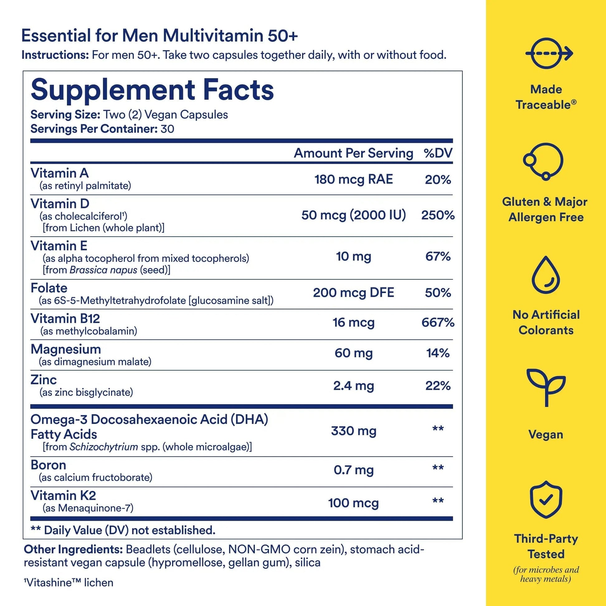 Ritual Multivitamin for Men 50+, Vegan, with Zinc, Vitamin A and D3 for Immune Function Support*, Omega-3 DHA, B12, K2 Ritual uk supplements