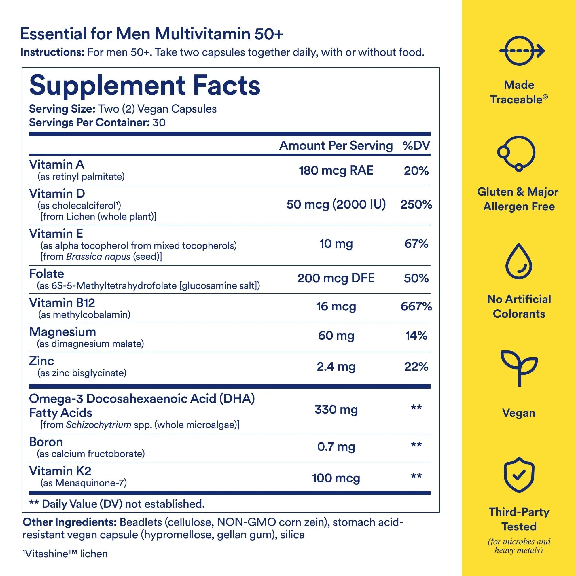 Ritual Multivitamin for Men 50+, Vegan, with Zinc, Vitamin A and D3 for Immune Function Support*, Omega-3 DHA, B12, K2 Ritual uk supplements