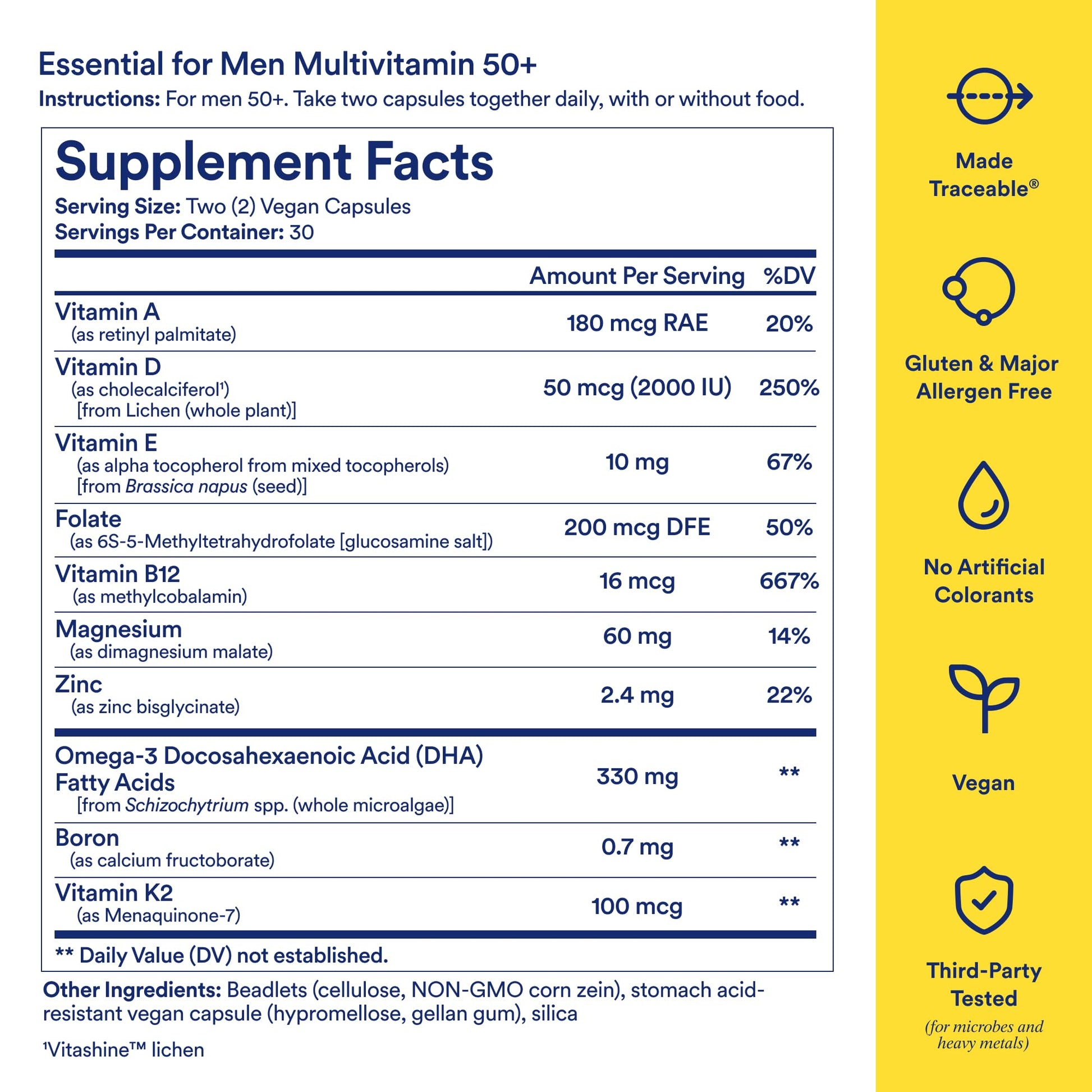 Ritual Multivitamin for Men 50+, Vegan, with Zinc, Vitamin A and D3 for Immune Function Support*, Omega-3 DHA, B12, K2, Gluten Free, Non-GMO, Mint Essenced, 30 Day Supply Ritual uk supplements