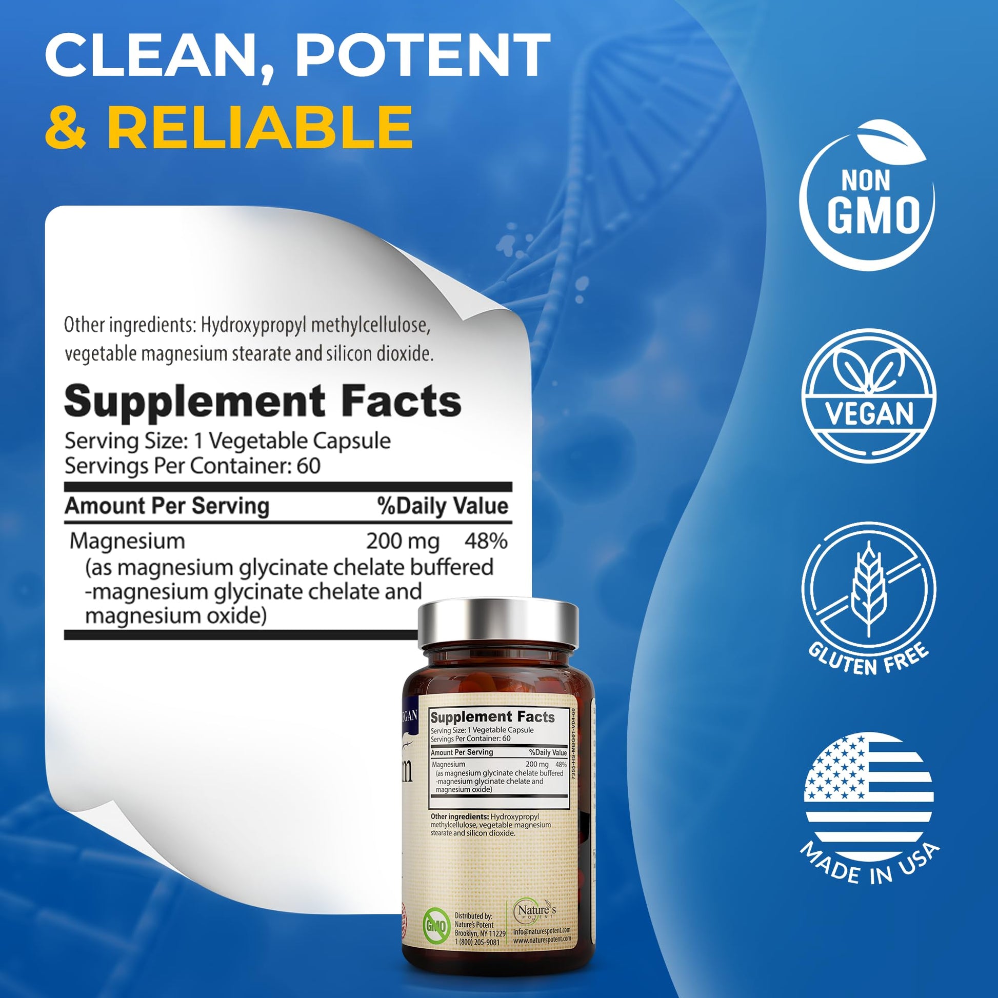Nature’s Potent Magnesium Glycinate 200mg | High Absorption Chelated Magnesium | Sleep, Calm & Muscle Cramp Support | Vegan Supplement | 60 Capsules Nature's Potent uk supplements