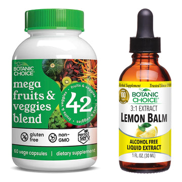 Botanic Choice Mega Fruits and Veggies Blend (60 Capsules) + Lemon Balm Tincture (1 fl oz) Bundle - Energy Balance & Superfood Supplement + Relaxation and Sleep Support Botanic Choice uk supplements