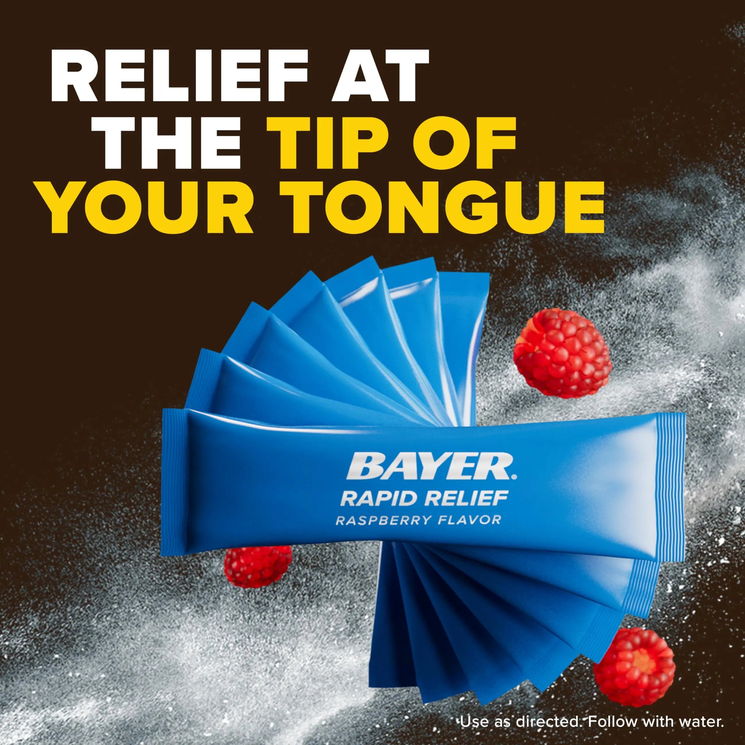 Bayer® Rapid Relief, Dissolvable Raspberry Flavor, Powder Packs with Aspirin & Caffeine, Fast Acting Headache Relief, Muscle and Body Pain Reliever, 20ct Bayer uk supplements
