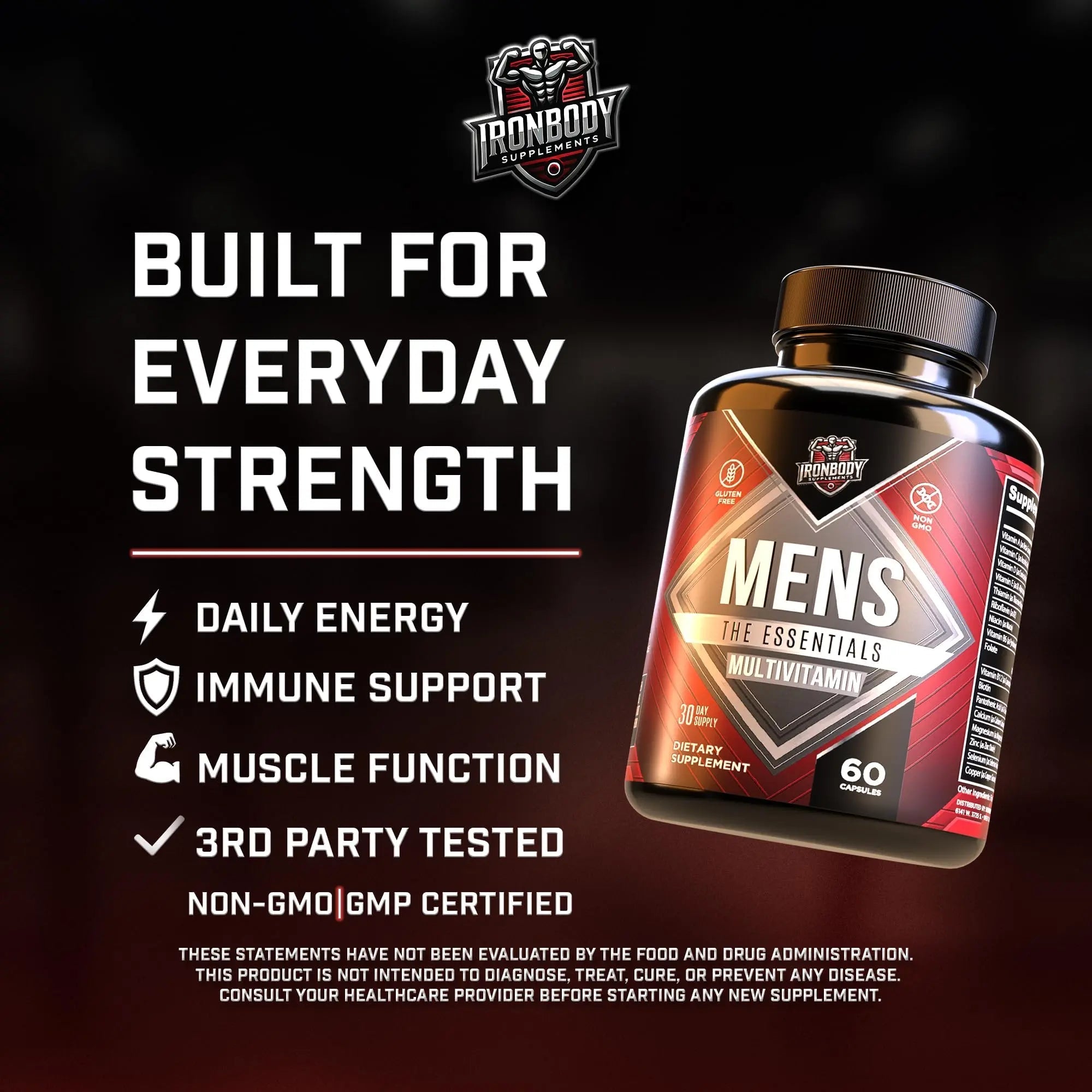 IronBody Supplements, Multivitamin for Men, Vitamins A, B, C, D, E, Zinc. Immune Support, Antioxidant Fruit and Energy Blend. 60 Capsules IronBody Supplements uk supplements
