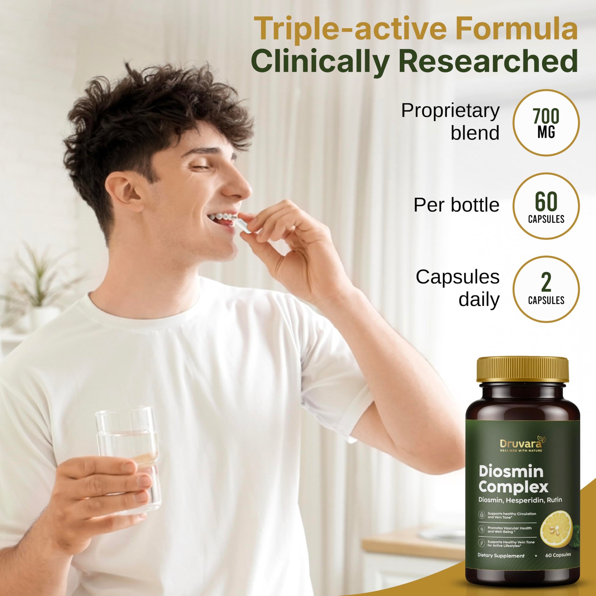 Druvara Diosmin Hesperidin with Rutin & B Vitamins | Vein Support Supplement for Leg Comfort, Healthy Circulation, Vein Strength & Improved Mobility - 60 Capsules Druvara uk supplements
