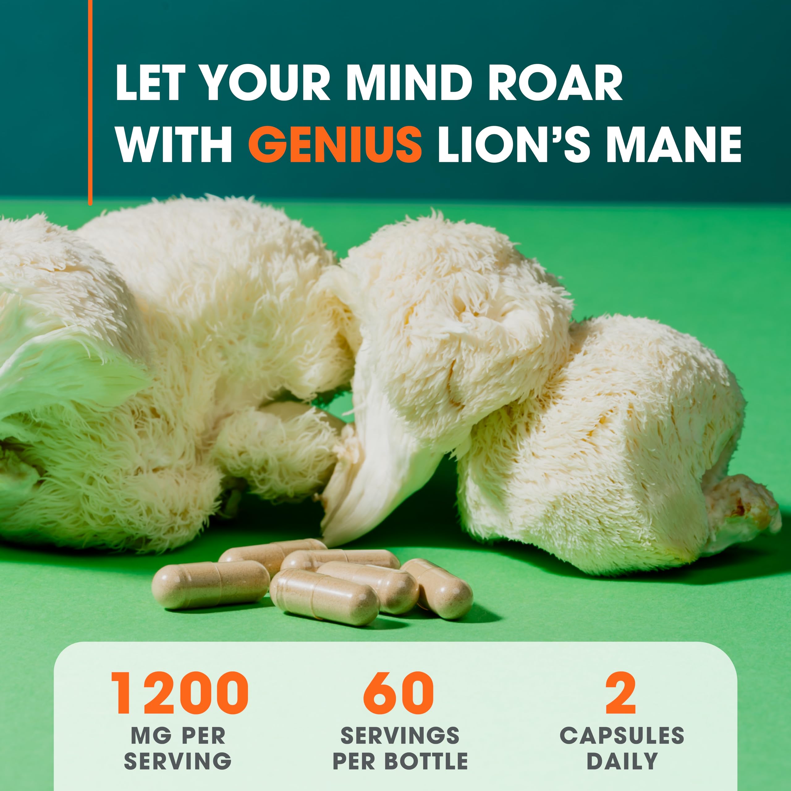Genius Lions Mane Supplement Capsules - Organic Nootropic Supplement, 1200mg per The Genius Brand uk supplements