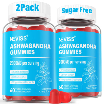 Ashwagandha Gummies, Magnesium Glycinate Gummies 2000mg for Adults, Vitamin B6, Zinc, Rhodiola Rosea, Lemon Balm, Relaxation Support, Natural Zzz, Brain, Muscle, Stamina, Energy, Sugar Free NEVISS uk supplements