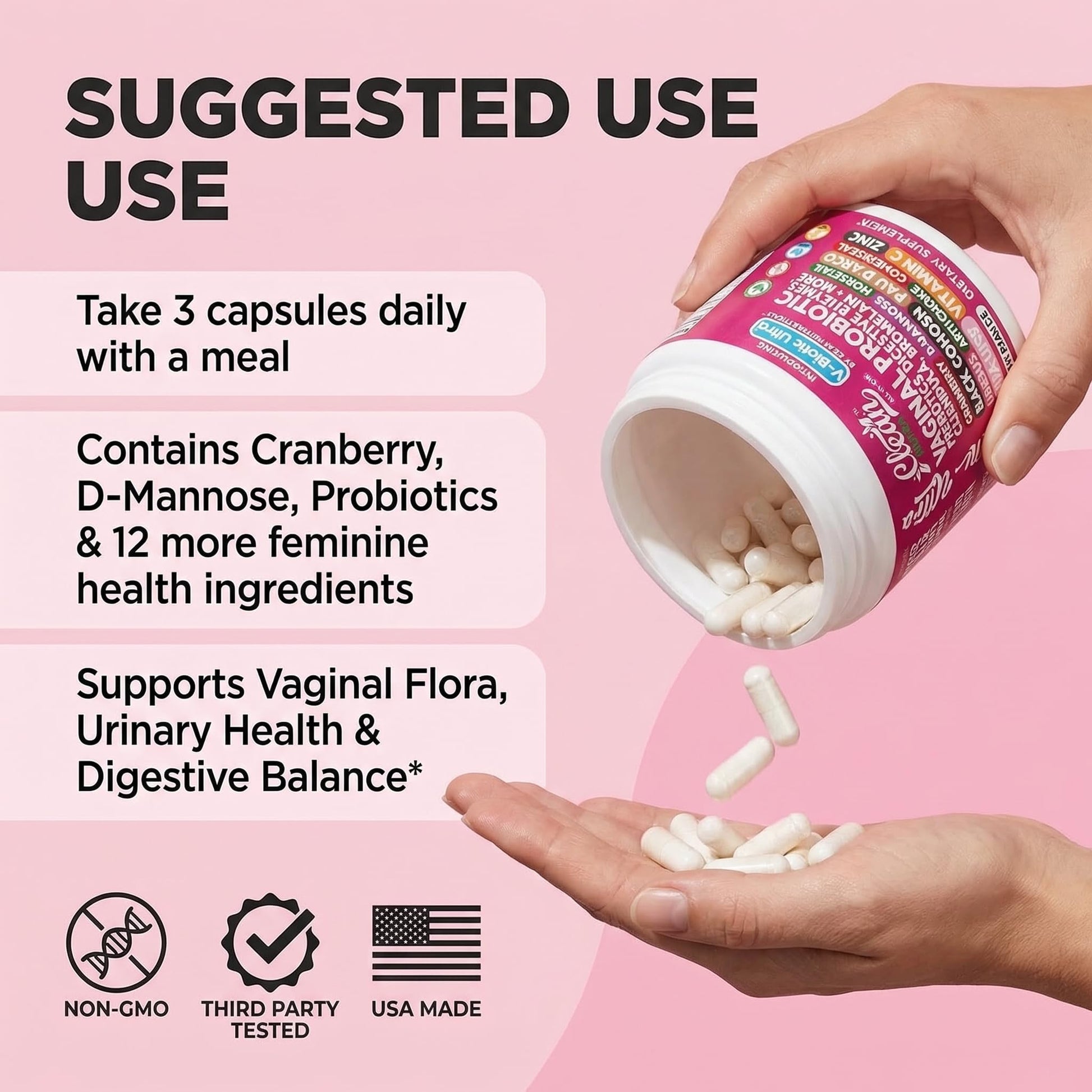 Clean Nutra Vaginal Probiotics for Women + Prebiotics Digestive Enzymes Bromelain Cranberry D Mannose Horsetail Black Cohosh Artichoke Hibiscus Flowers Probiotic for Digestive Health 90 Vegan Capsules Clean Nutraceuticals uk supplements