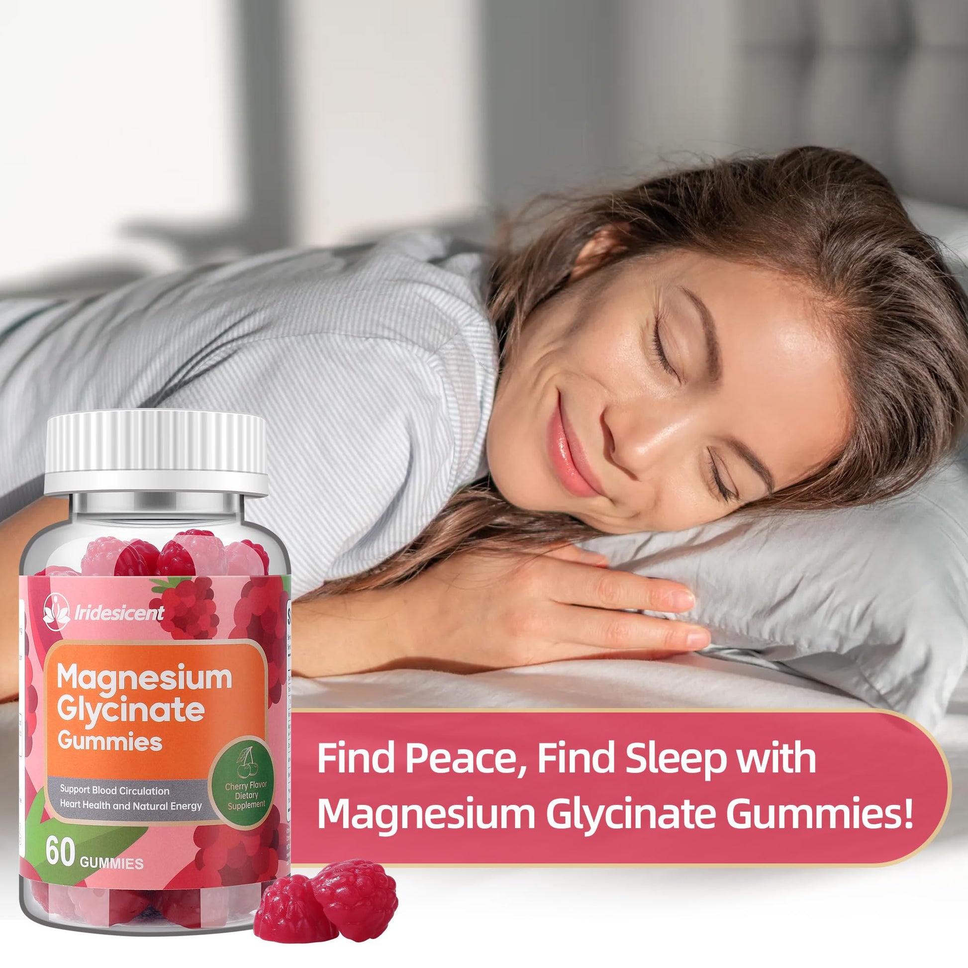IRIDESICENT Magnesium Glycinate Gummies 400mg, Sugar Free Magnesium Supplement w/Ashwagandha, Zinc, Vegan Magnesium Glycinate Supplement for Adults - 120 Cherry Gummies IRIDESICENT uk supplements