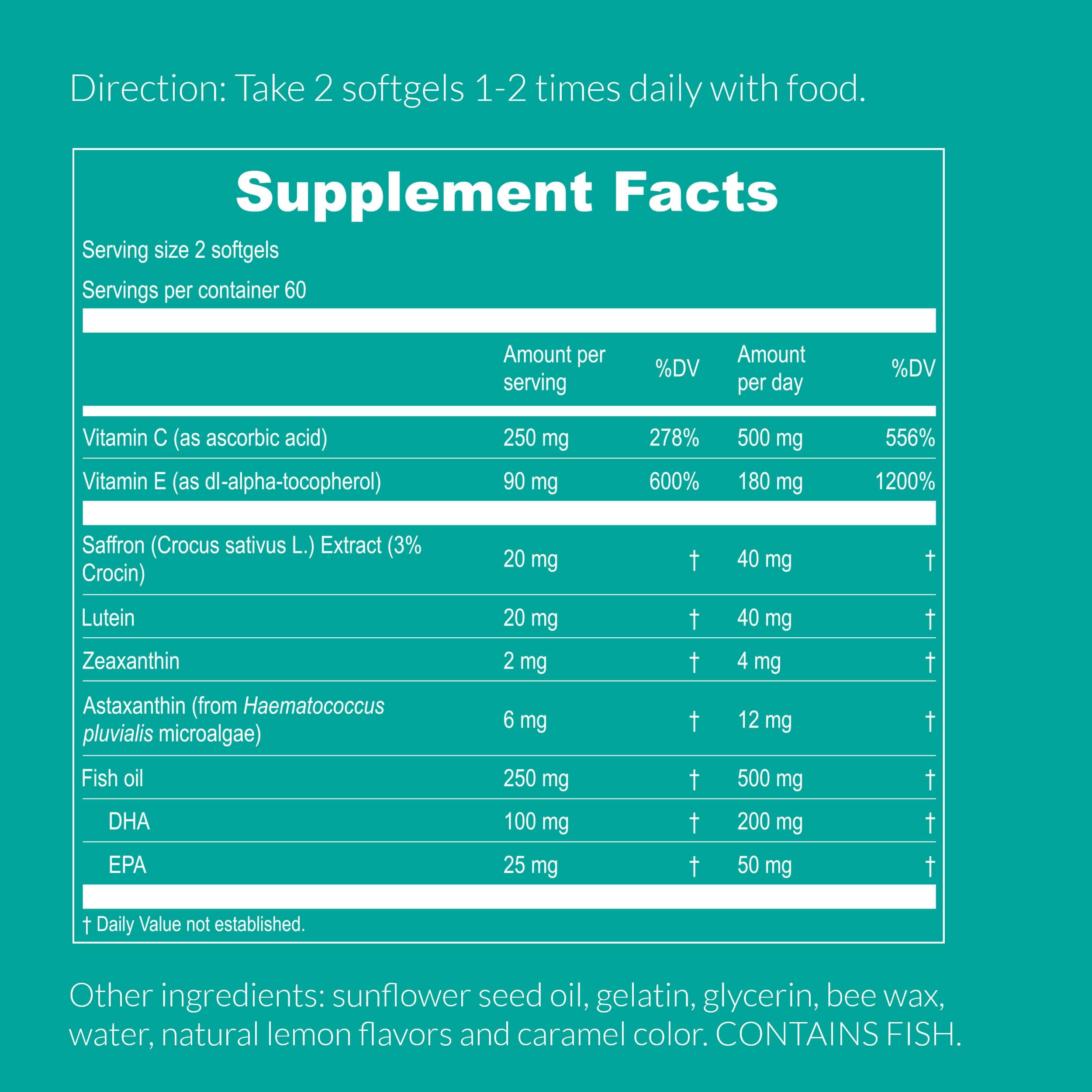 UpNourish AREDS 2 Plus Eye Vitamin Supplement, AREDS 2 Zinc Free Formula with Lutein, Zeaxanthin, Saffron, Astaxanthin & DHA - 120 softgels UpNourish uk supplements
