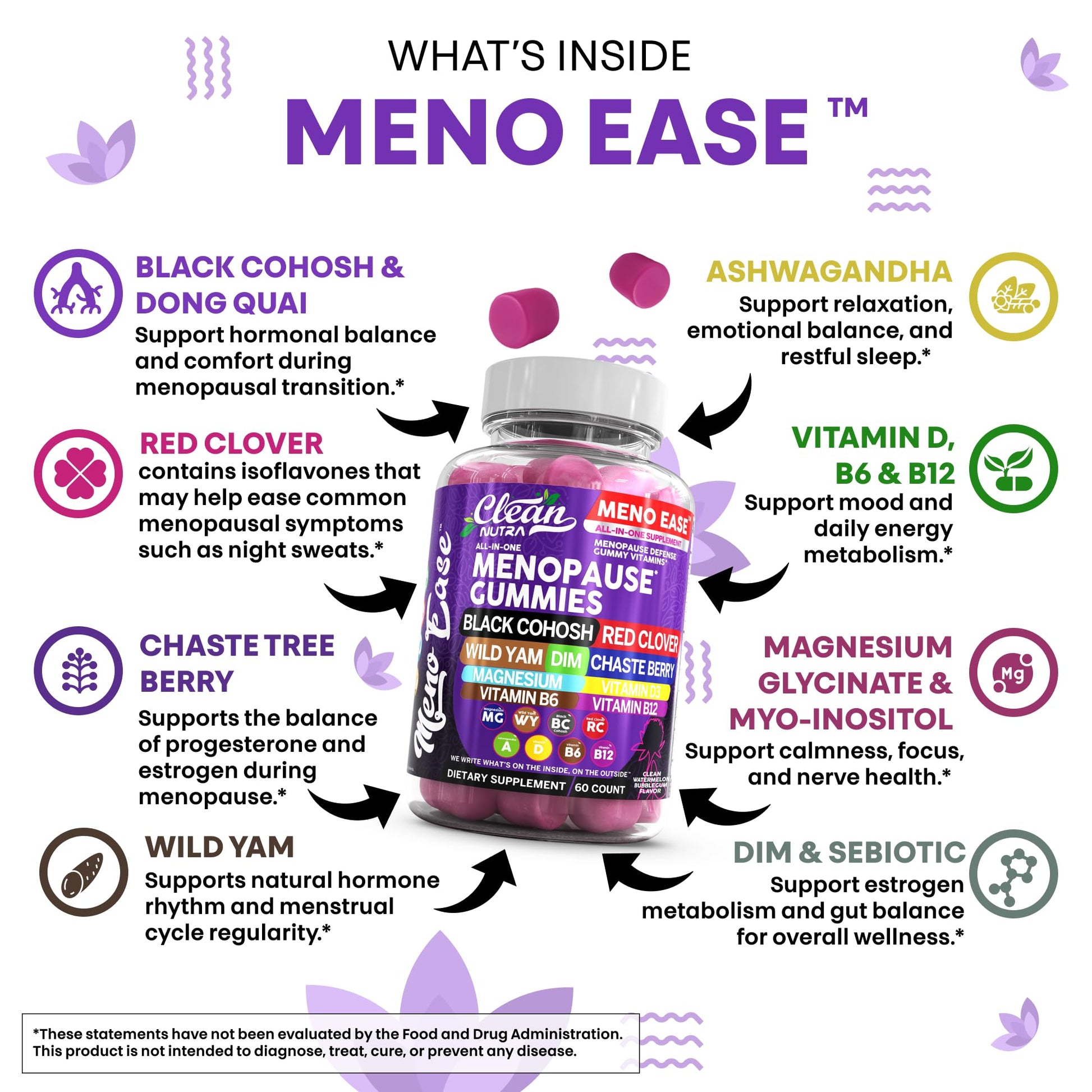 Menopause Supplement for Women Gummies with Black Cohosh, Wild Yam, DIM, Magnesium, Red Clover Chasteberry for Hormone Balance Relief Night Sweats Mood Plus Bergamot, Vitamin D3, Vitamin B6 B12 Clean Nutraceuticals uk supplements