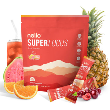 Nello Superfocus Focus Drink Mix – Fruit Punch Flavor – Alpha GPC, Lion’s Mane, Rhodiola & N-Acetyl L-Tyrosine – Sugar-Free, On-the-Go Packets – 20 Servings Nello uk supplements