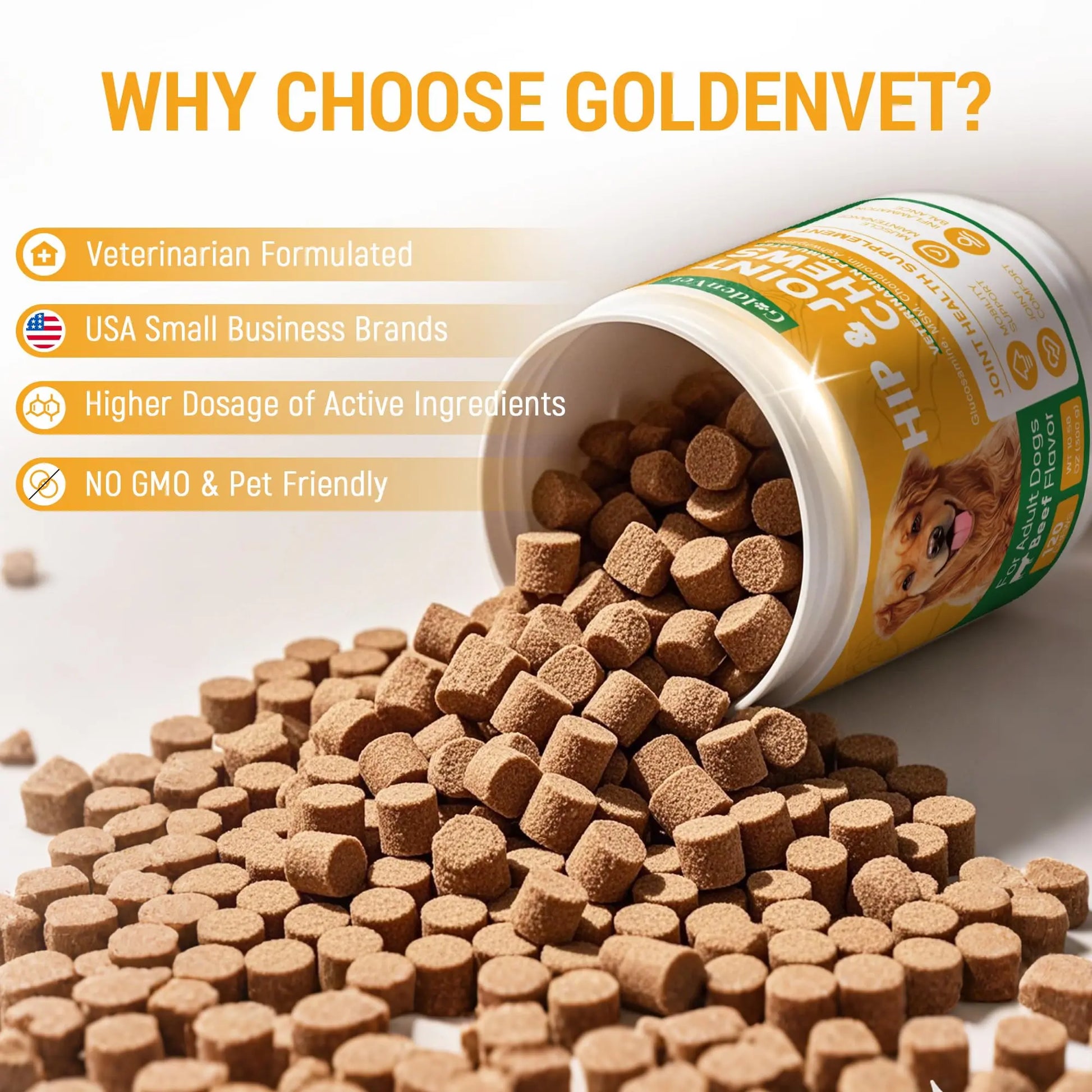Hip and Joint Chews for Senior Dogs with Glucosamine HCL, Chondroitin, Green-lipped Mussel, Ashwagandha for Anti Inflammatory, Mobility Support, Muscle Maintenance, Joint Comfort 120 Ct GOLDENVET uk supplements