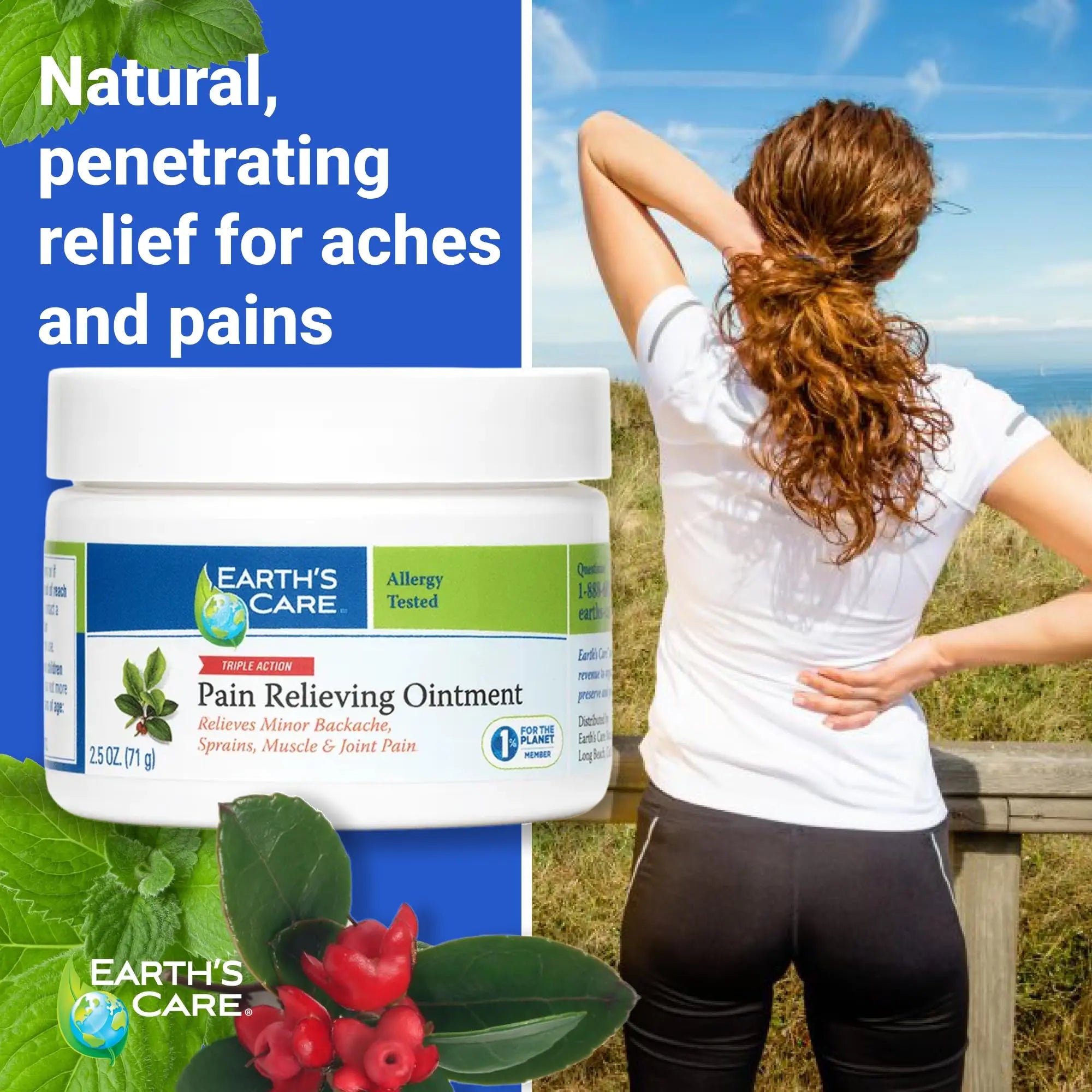 Earth's Care Pain Relieving Ointment - Triple Action Muscle and Joint Pain Relief Cream - Topical Analgesic 2.5 oz (3 Jars) Earth's Care uk supplements