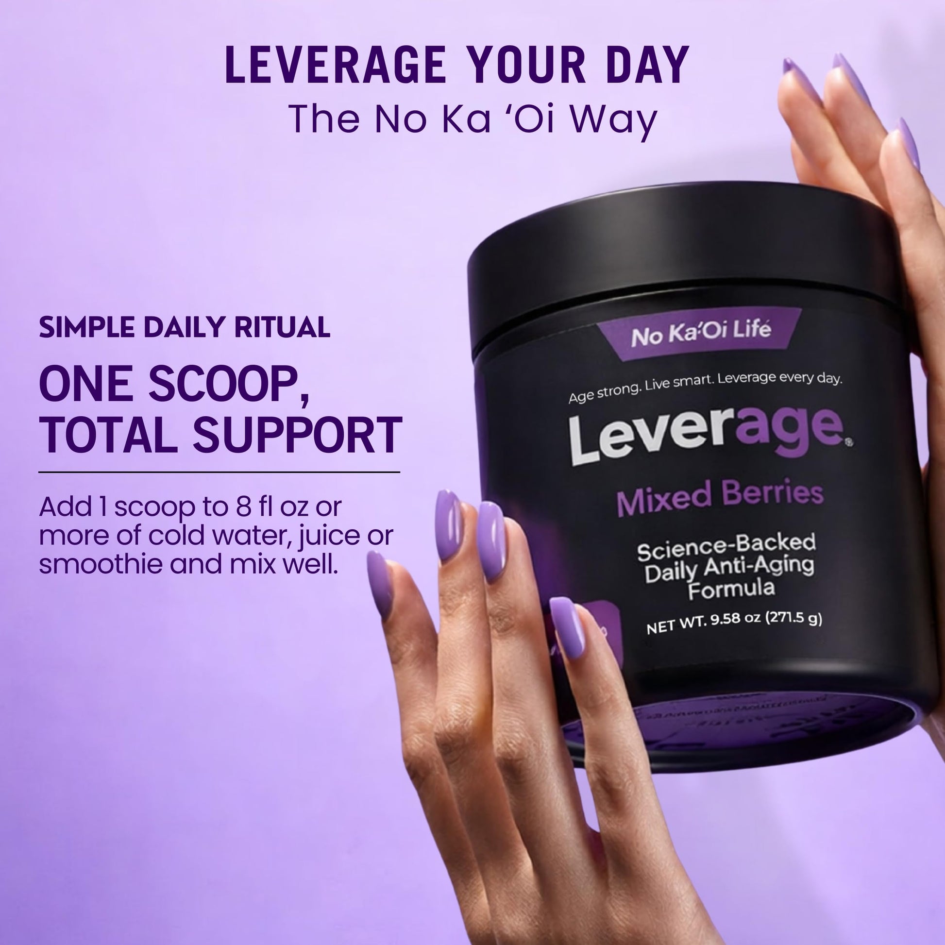 Leverage Mixed Berries Anti–Aging Supplement & Longevity Mix - Daily Wellness Multivitamin Powder with Hyaluronic Acid, L-Glycine & Magnesium for Skin, Energy, Cognitive Function & Joint–30 Servings Leverage uk supplements