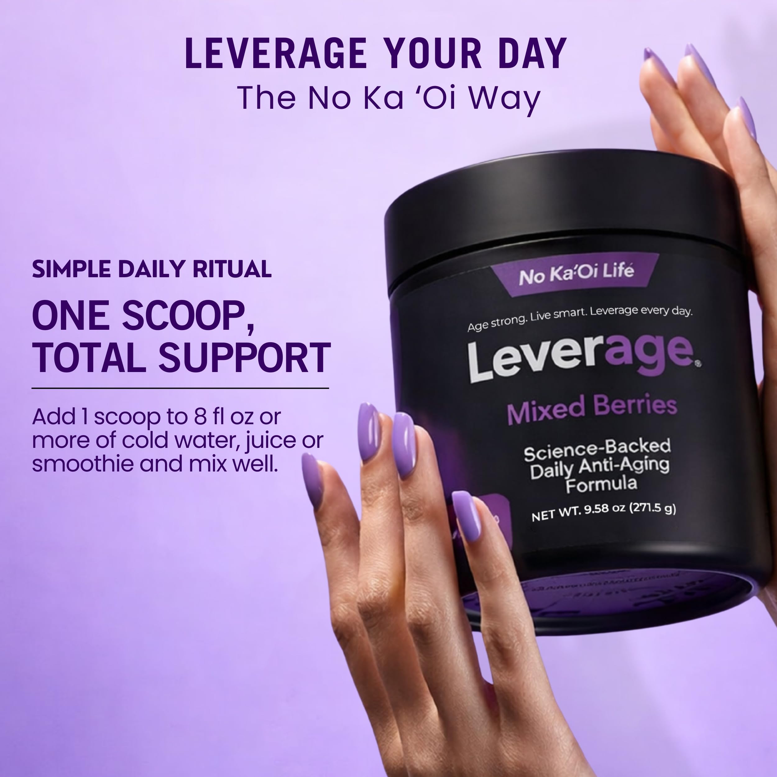 Leverage Mixed Berries Anti–Aging Supplement & Longevity Mix - Daily Wellness Multivitamin Powder with Hyaluronic Acid, L-Glycine & Magnesium for Skin, Energy, Cognitive Function & Joint–30 Servings Leverage uk supplements