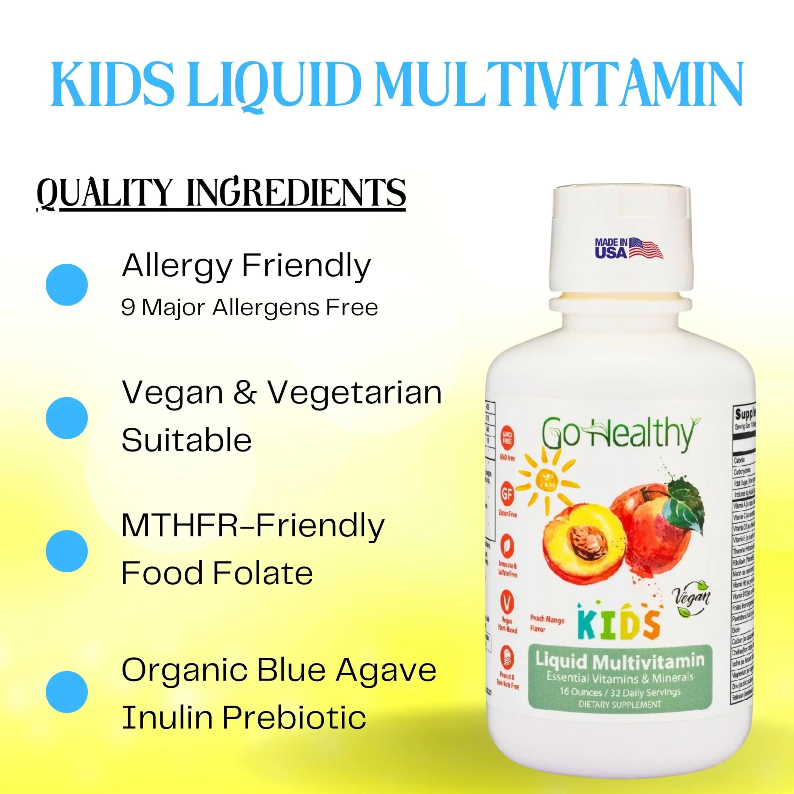 Go Healthy Kids Liquid Multivitamin | Immune Support | Kid Liquid Multivitamins | High Absorption | Vegan Vitamins | Kids Vitamins Multivitamin Go Healthy Natural uk supplements