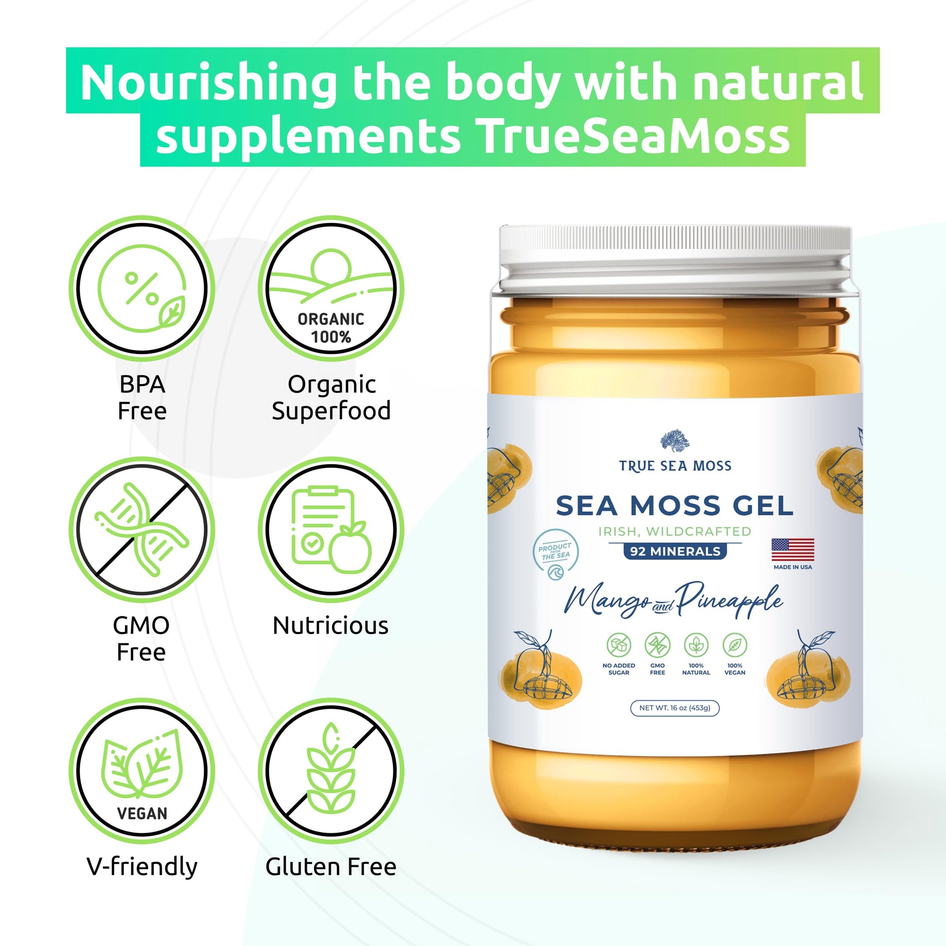 TrueSeaMoss Wildcrafted Irish Sea Moss Gel –7 Flavors- Nutritious Organic Raw TrueSeaMoss uk supplements