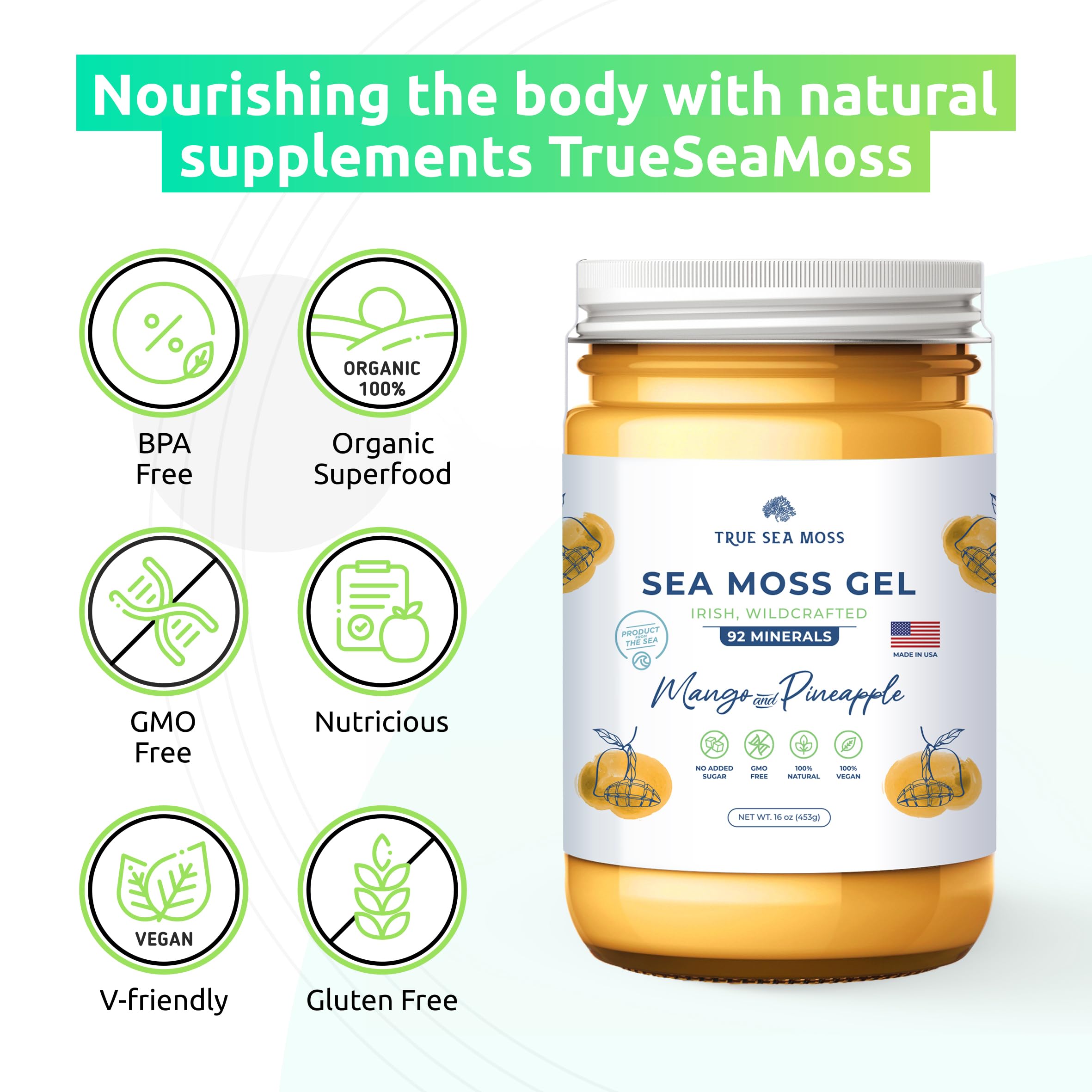 TrueSeaMoss Wildcrafted Irish Sea Moss Gel –7 Flavors- Nutritious Organic Raw TrueSeaMoss uk supplements
