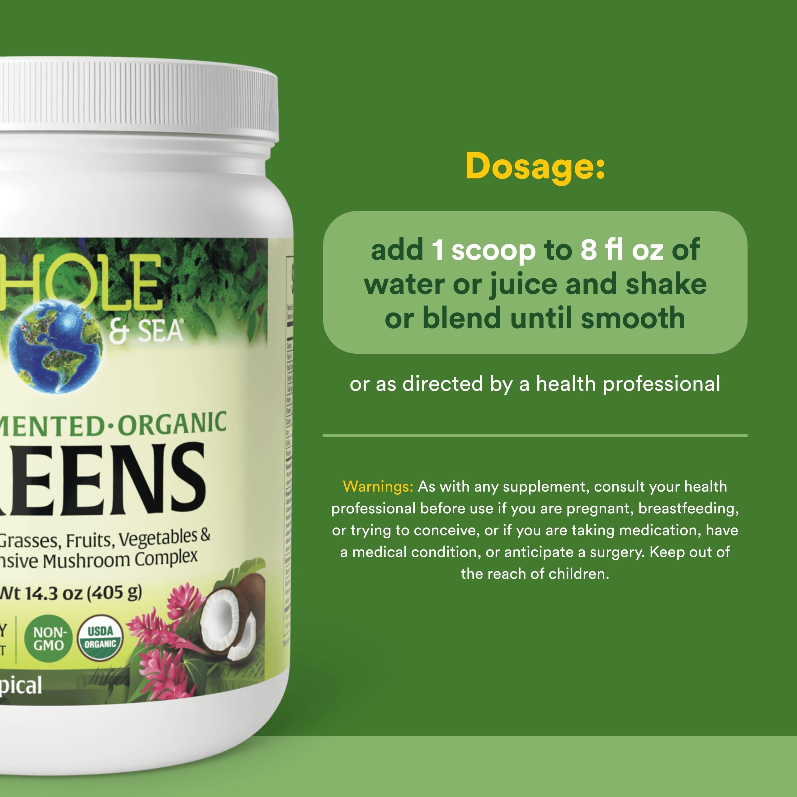 Whole Earth & Sea from Natural Factors, Organic Fermented Greens, Vegan Whole Food Supplement, Tropical, 14.3 Oz Natural Factors uk supplements