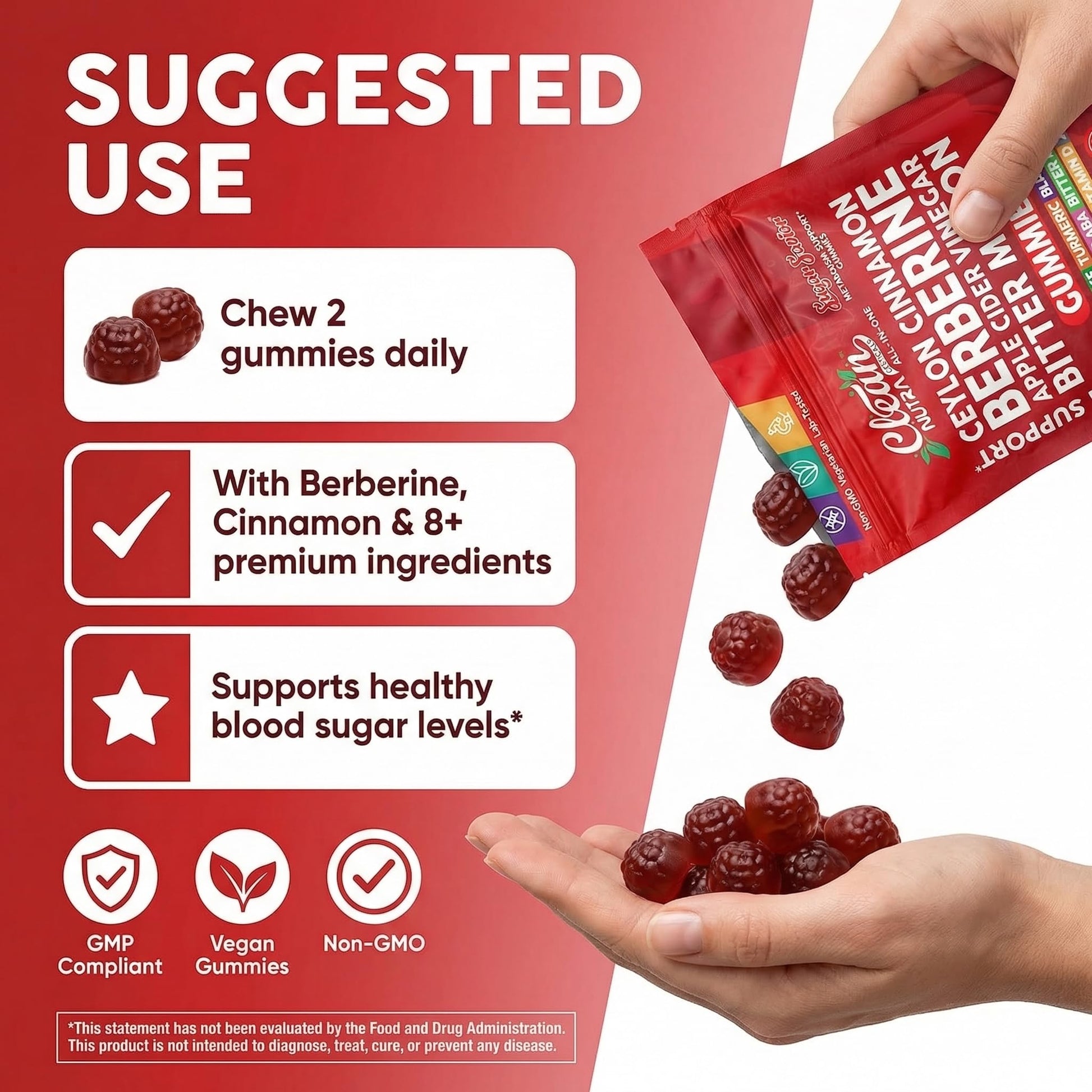 Sugar Savior Ceylon Cinnamon Berberine Gummies Apple Cider Vinegar Artichoke Turmeric Blueberry Ginseng Banaba Bitter Melon Black Pepper Vitamin D Zinc GLP1 Gummies 60 Count by Clean Nutra Clean Nutraceuticals uk supplements