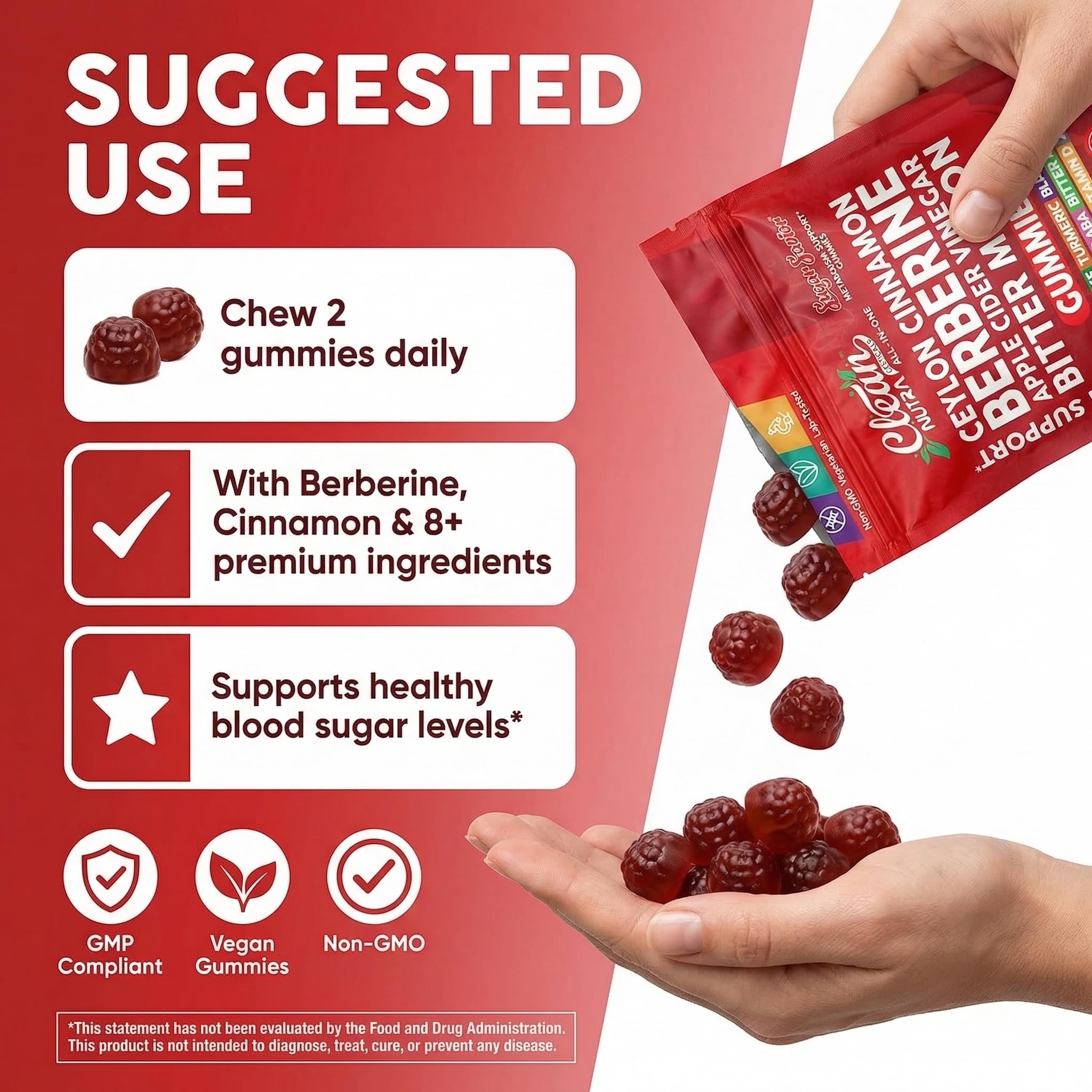 Sugar Savior Ceylon Cinnamon Berberine Gummies Apple Cider Vinegar Artichoke Turmeric Blueberry Ginseng Banaba Bitter Melon Black Pepper Vitamin D Zinc GLP1 Gummies 60 Count by Clean Nutra Clean Nutraceuticals uk supplements