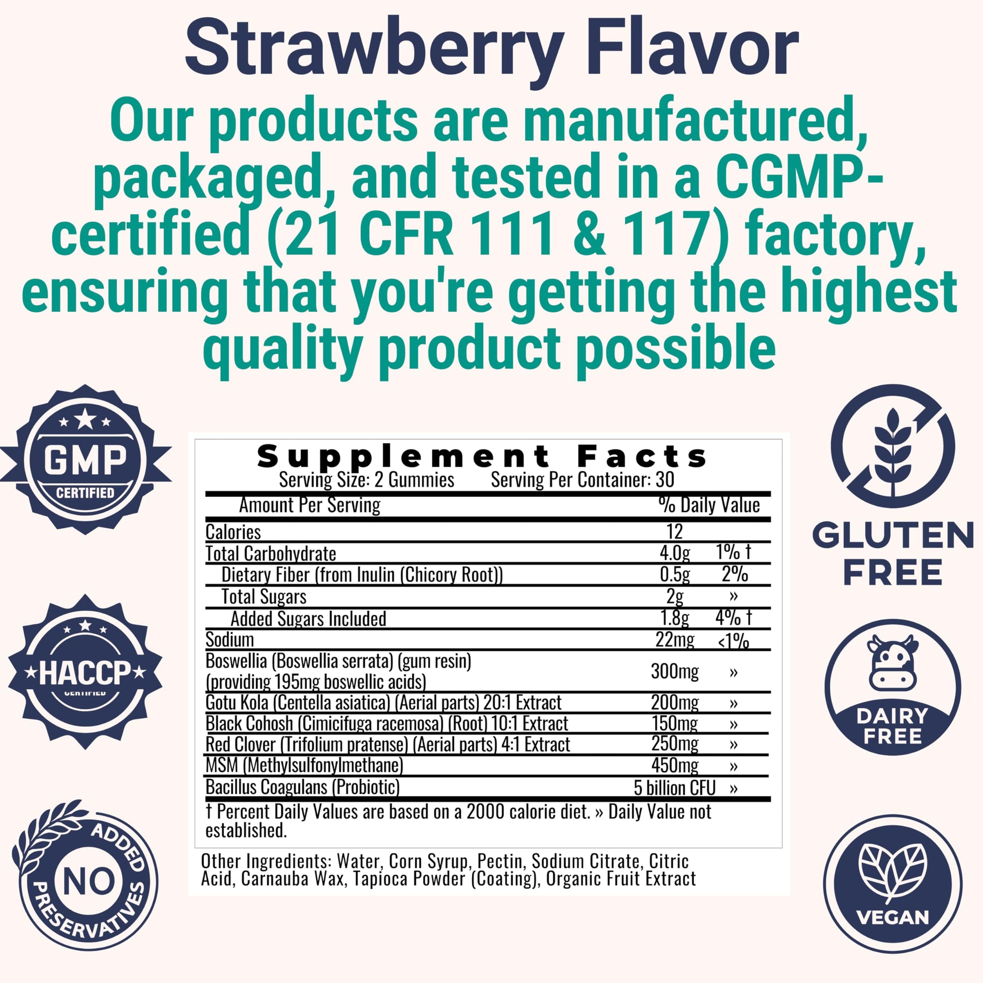 Boswellia Serrata Black Cohosh Gotu Kola Red Clover Extract Complex Gummies w. Probiotic Fiber (Chicory Root Inulin) MSM Methylsulfonylmethane, Supplement Alt for Organic Powder Capsules Tincture SHIZAM uk supplements