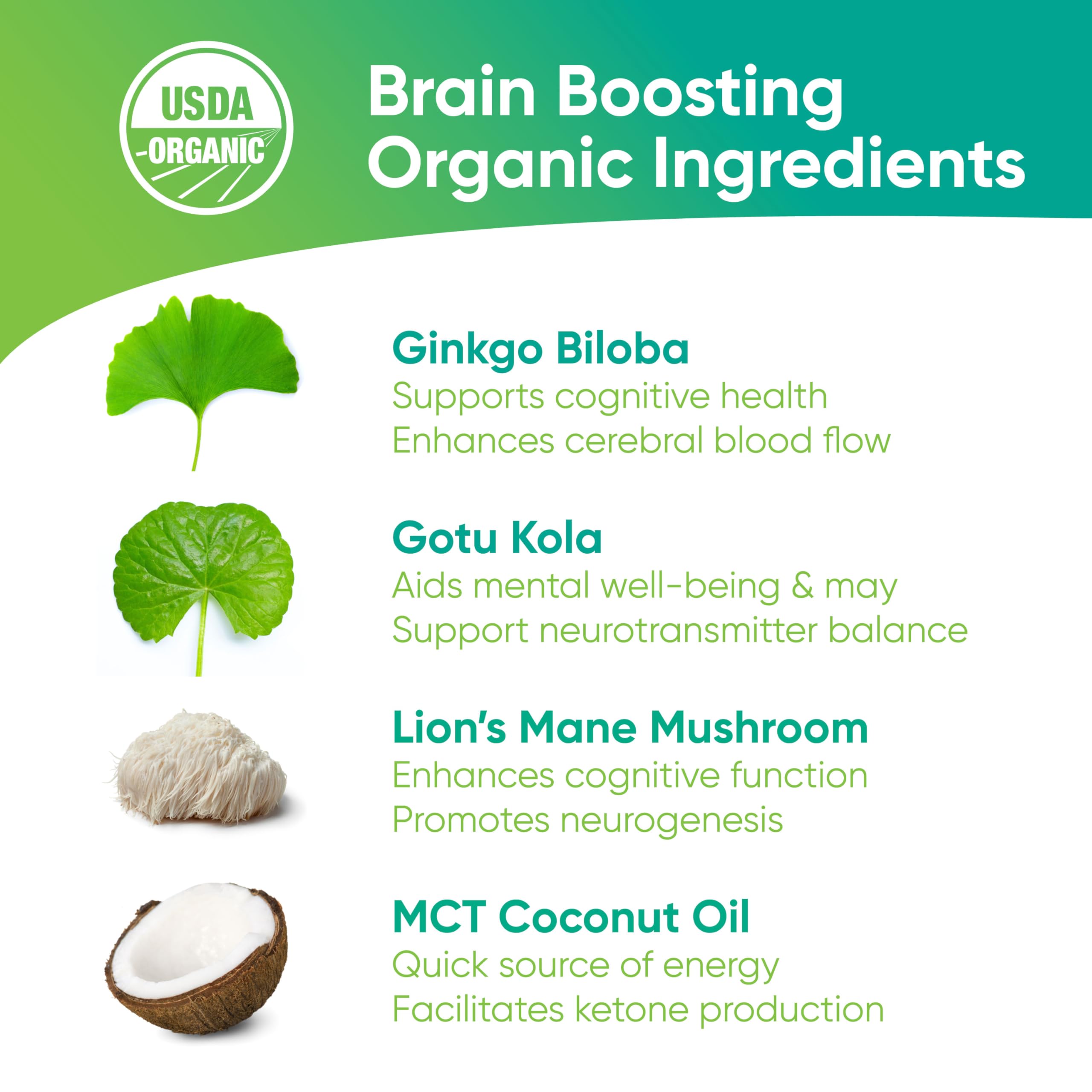Brain Tea Focus & Memory - Brain Tea Organic Certified 4-in-1 Nootropic Herbal Supplement with Ginkgo Biloba, Gotu Kola, Lion’s Mane Mushroom, MCT Caffeine-Free for Mental Clarity (30 Sachets) Brain Tea uk supplements