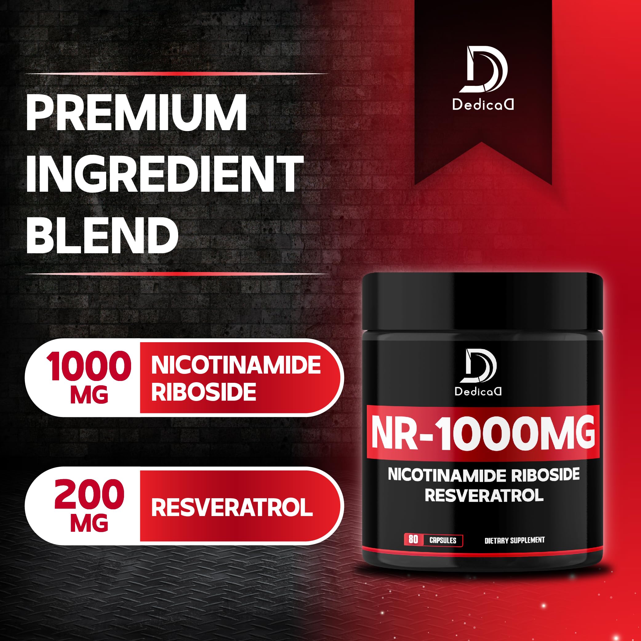 DEDICAD NAD Supplement with Nicotinamide Riboside and Trans Resveratrol - NR for Men & Women - 80 Capsules DEDICAD uk supplements
