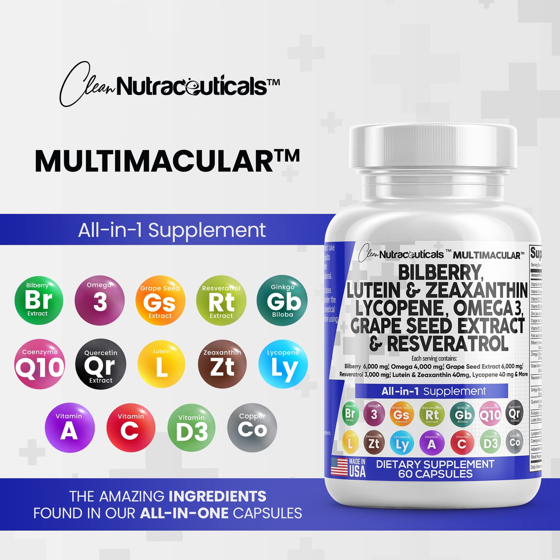 Eye Health Vitamins with Bilberry 6000mg Lutein & Zeaxanthin 40mg Lyco Clean Nutraceuticals uk supplements