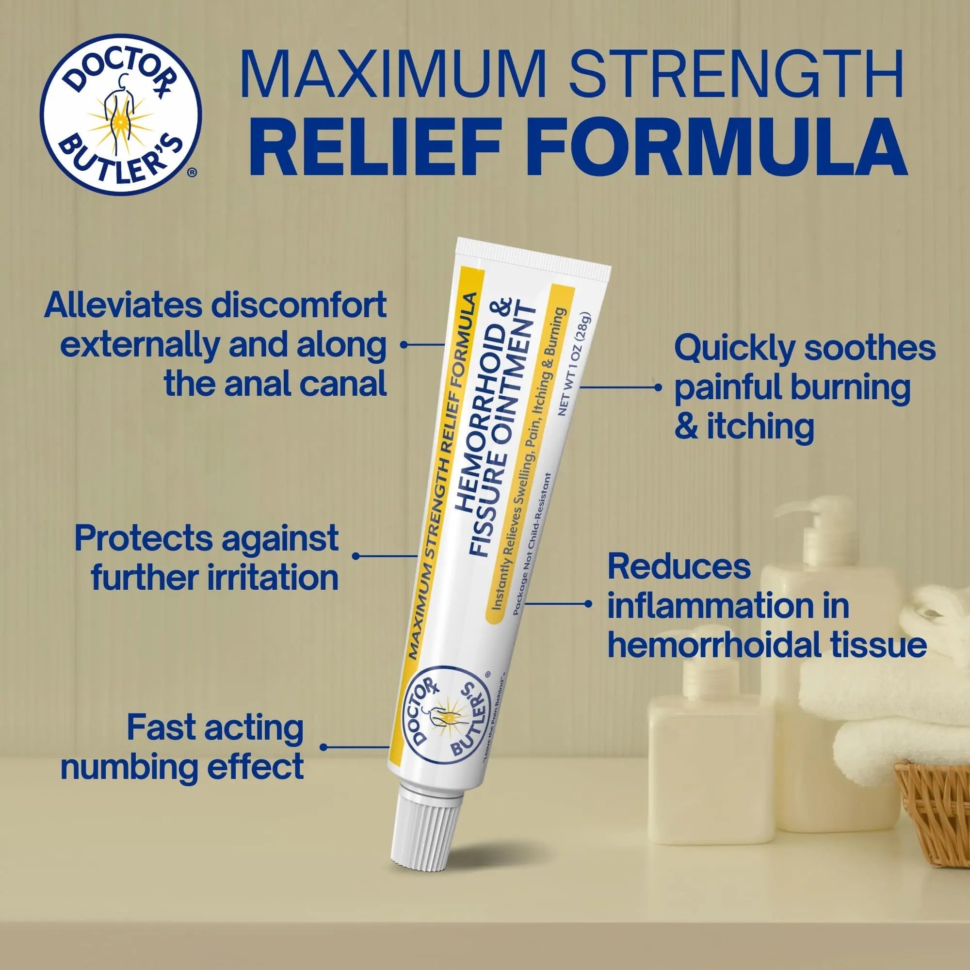 Doctor Butler’s Hemorrhoid & Fissure Ointment – Hemorrhoid Treatment and Hemorrhoid Cream with Lidocaine and Phenylephrine HCI for Fast Acting Relief of Pain, Swelling, Discomfort, and Itching (1 oz.) Doctor Butler's uk supplements