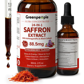 GREENPEOPLE Saffron Extract Supplements Drop - 24-in-1 88.5mg Saffron Extract with Ashwagandha,Black Cohosh & Lion's Mane for Mood&Focus,Stress Relief,Cortisol Reducer,Menopause – Vegan 2FL OZ GREENPEOPLE uk supplements