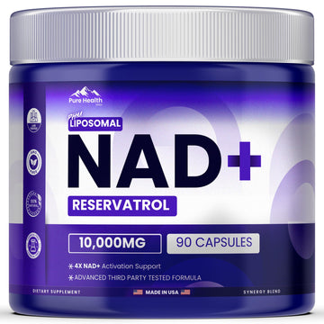 PURE HEALTH MAX PHM NAD Resveratrol Supplement - 10,000MG Extra Strength | NAD+ Liposomal Supplements for Men and Women | NMN & NMNH Alternative | 90 Capsules, 1.5 Months Supply PURE HEALTH MAX uk supplements