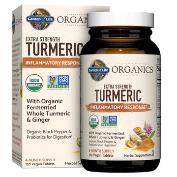 Garden of Life Organics Extra Strength Turmeric Inflammatory Response 120 Tablets-100Mg Curcumin (95% Curcuminoids) Black Pepper, Probiotics, Organic Non-GMO Vegan Gluten Free Herbal Supplement Garden of Life uk supplements