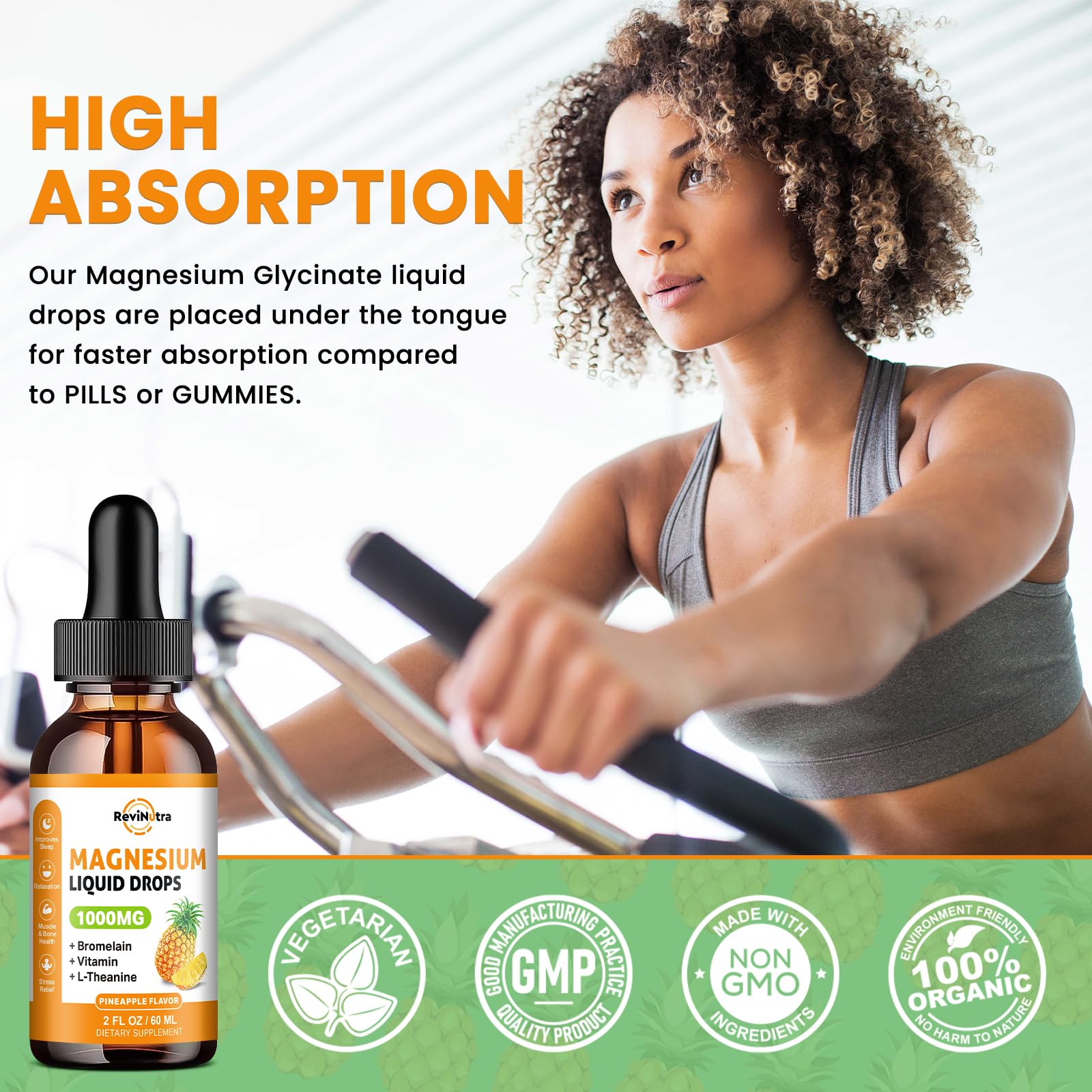 Magnesium Glycinate Liquid Drops, 1000mg of Liquid Magnesium Complex Supplement for Sleep, Nerve, Energy, Muscle, Bone, Calm & Digestion, High Absorption, 2 Fl Oz, Sugar-Free Pineapple Flavor ReviNutra uk supplements