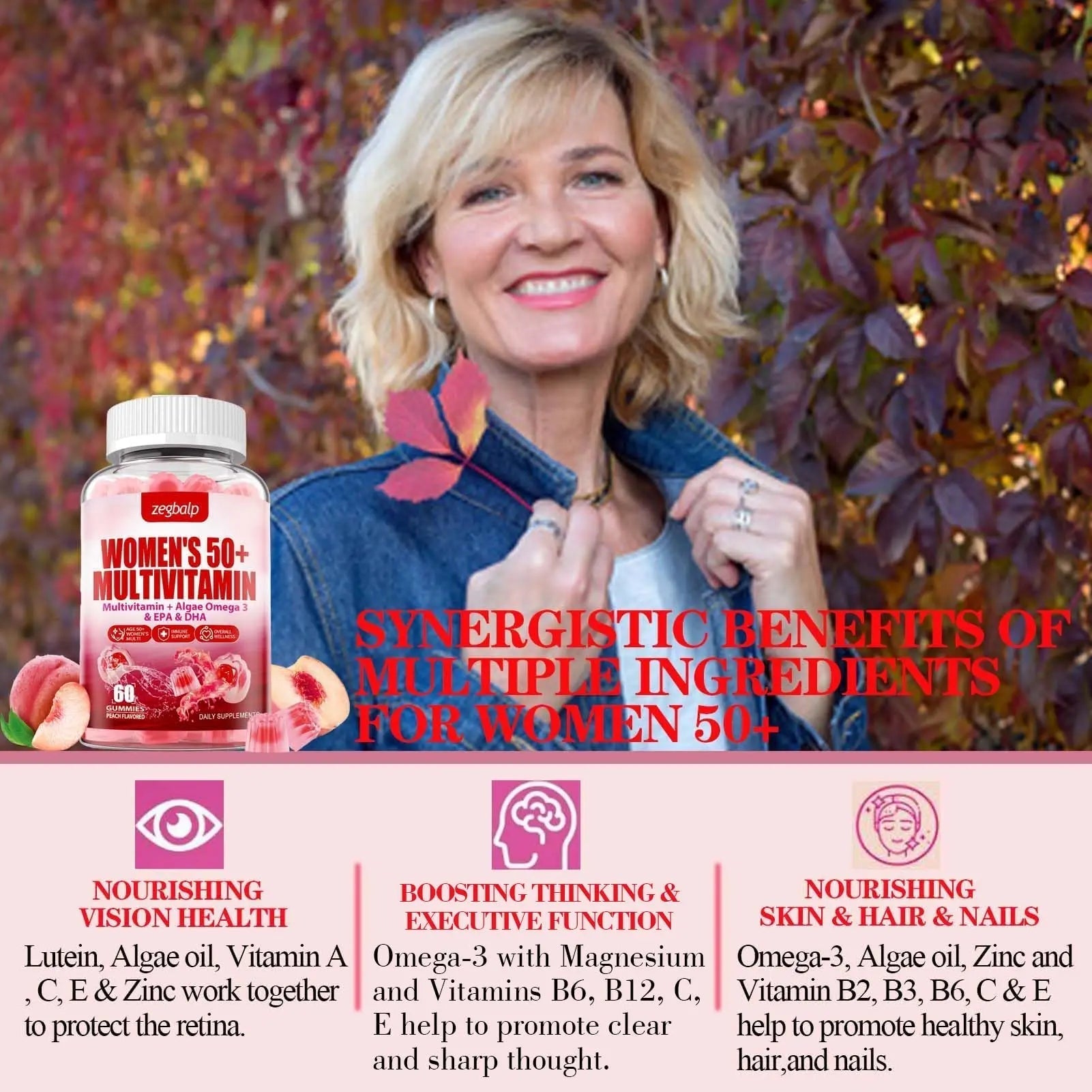 ZEGBALP Sugar-Free Womens Multivitamin 50 Plus Gummies with Calcium, Magnesium, Zinc, Vitamin A, C, D3, E, K2, B Complex, Folate, Biotin ZEGBALP uk supplements