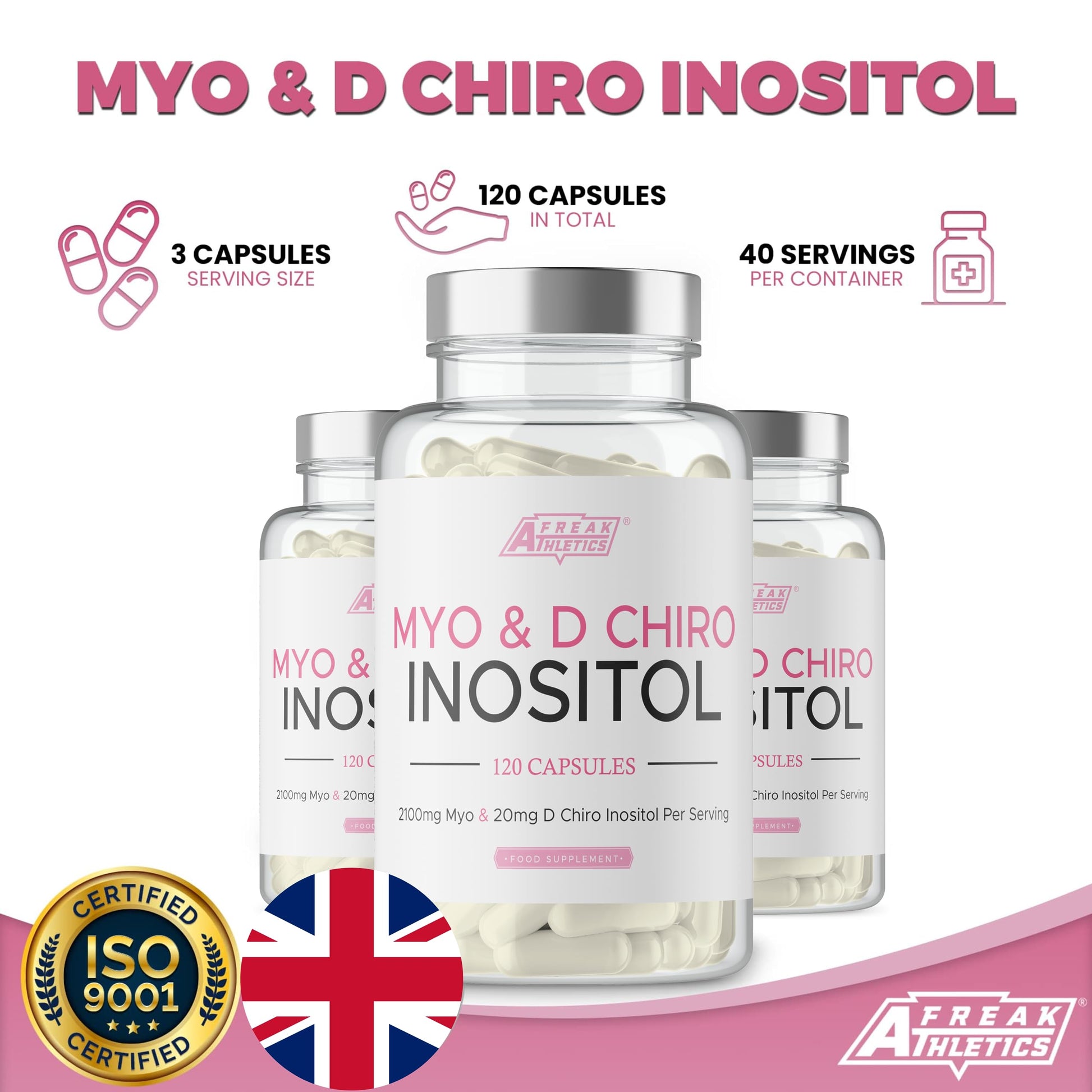 Myo-Inositol & D Chiro Inositol - Supports Women with PCOS -120 Capsules - Promotes Freak Athletics uk supplements