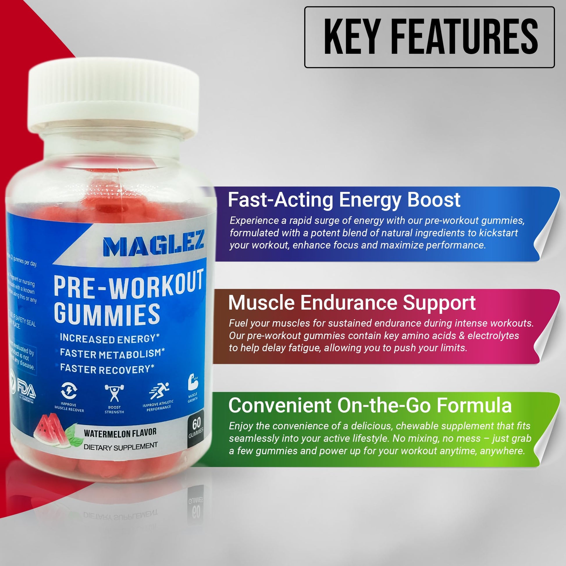 Maglez, Pre Workout Gummies for Men & Women, PreWorkout Gummy with Beta Alanine MAGLEZ uk supplements