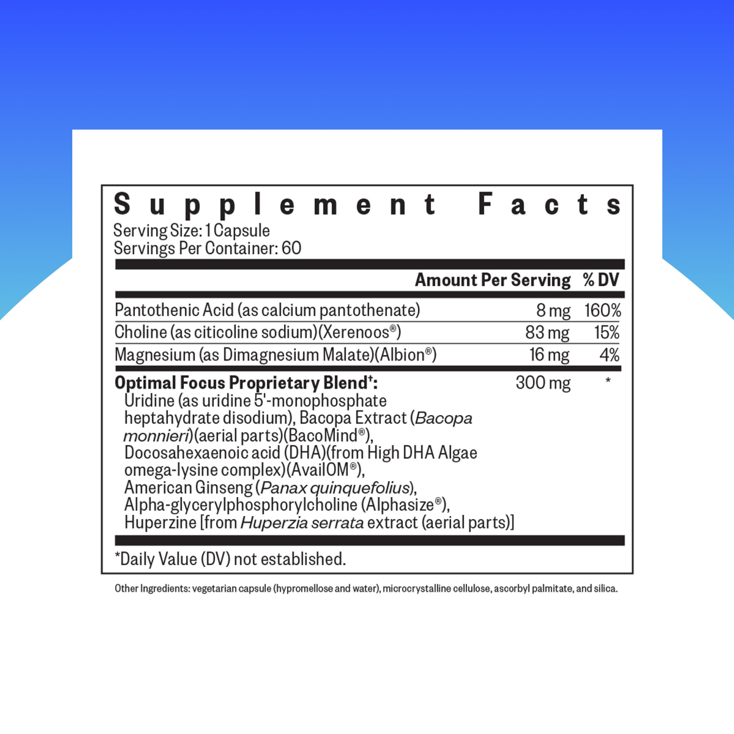 Seeking Health Optimal Focus, Stimulant-Free and Caffeine-Free Nootropic Support for Memory and Focus, with Choline, DHA from Algae, American Ginseng, Vegan and Vegetarian (60 Capsules) Seeking Health uk supplements