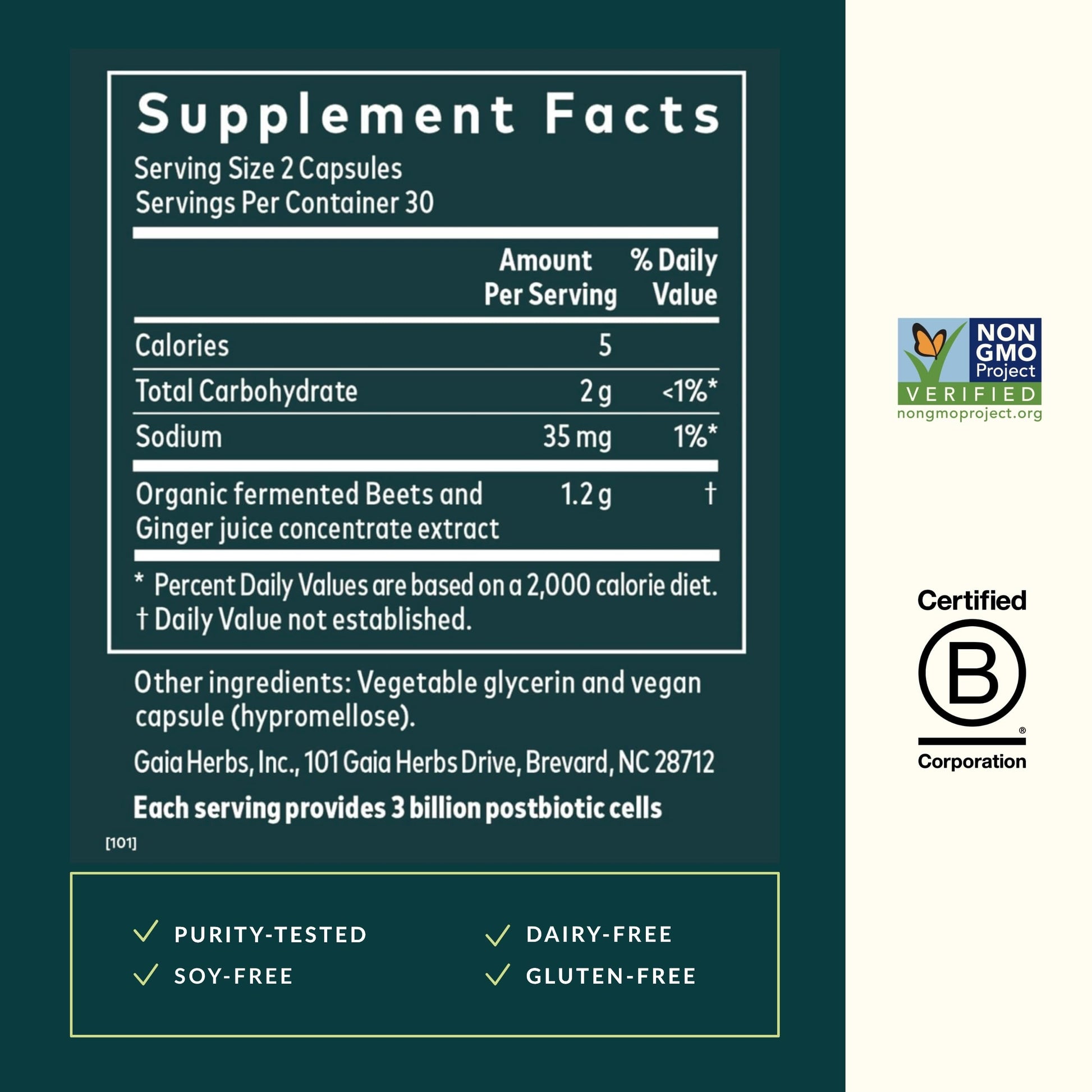 Gaia Herbs Ginger-Beet Postbiotic - Supplement for Gut & Heart Health Support* - Made with Fermented Beets & Ginger - Free from Dairy, Soy & Gluten - 60 Vegan Liquid Phyto-Caps (30 Servings) Gaia Herbs uk supplements