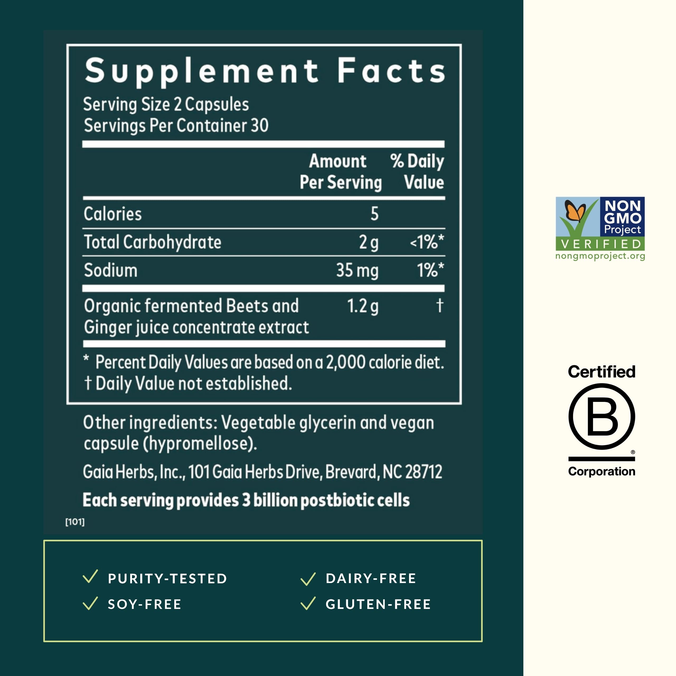 Gaia Herbs Ginger-Beet Postbiotic - Supplement for Gut & Heart Health Support* - Made with Fermented Beets & Ginger - Free from Dairy, Soy & Gluten - 60 Vegan Liquid Phyto-Caps (30 Servings) Gaia Herbs uk supplements