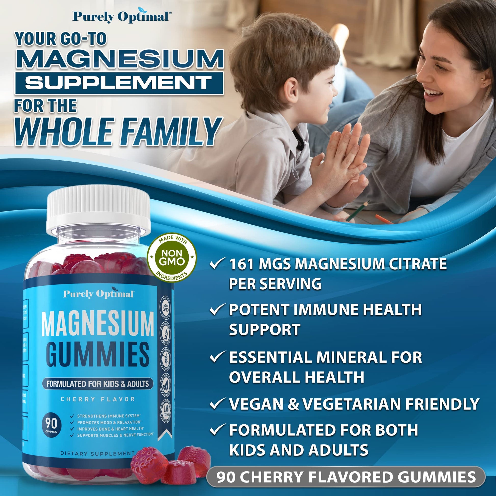 Premium Magnesium Gummies Kids & Adults - Magnesium Citrate for Digestion Support Purely Optimal uk supplements