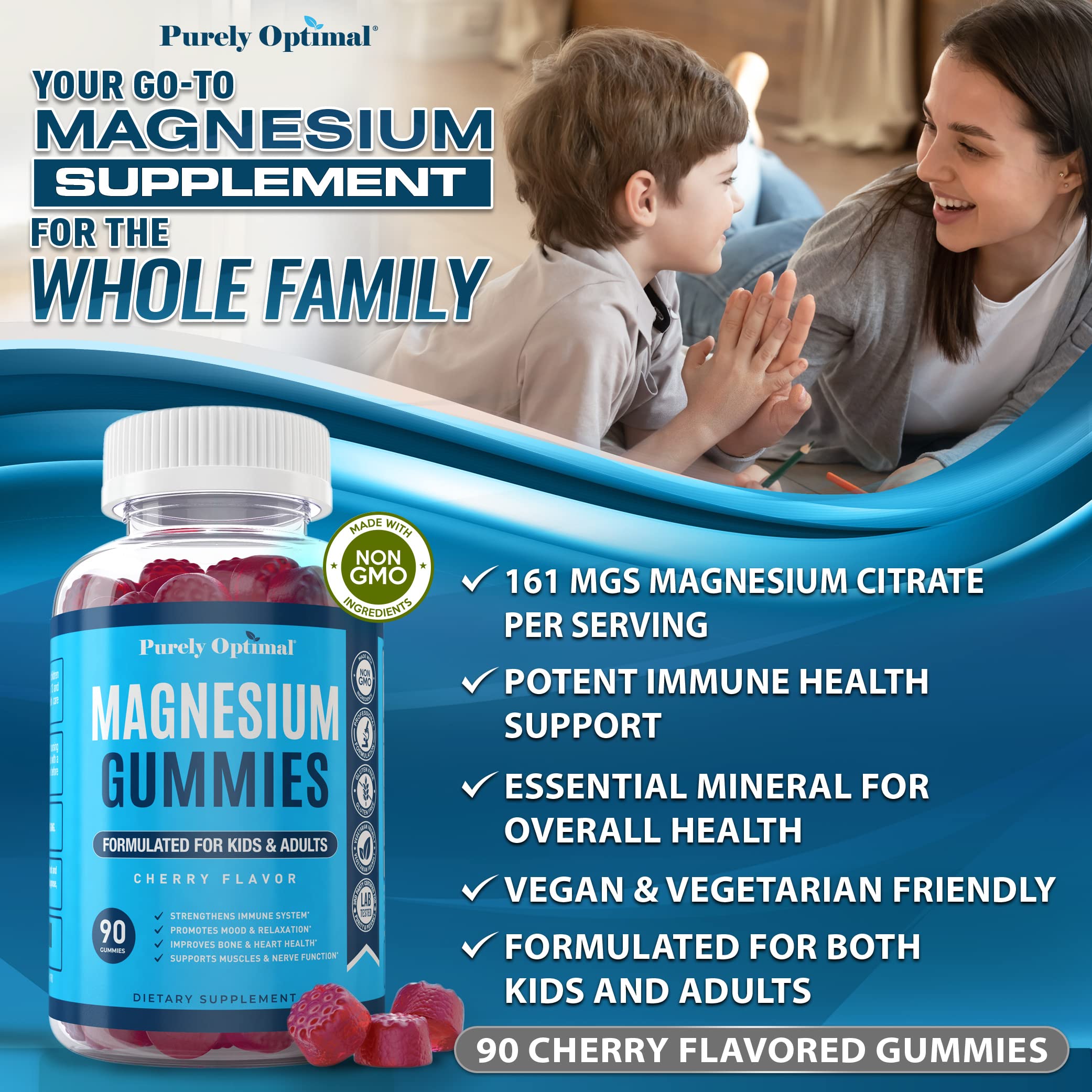 Premium Magnesium Gummies Kids & Adults - Magnesium Citrate for Digestion Support Purely Optimal uk supplements