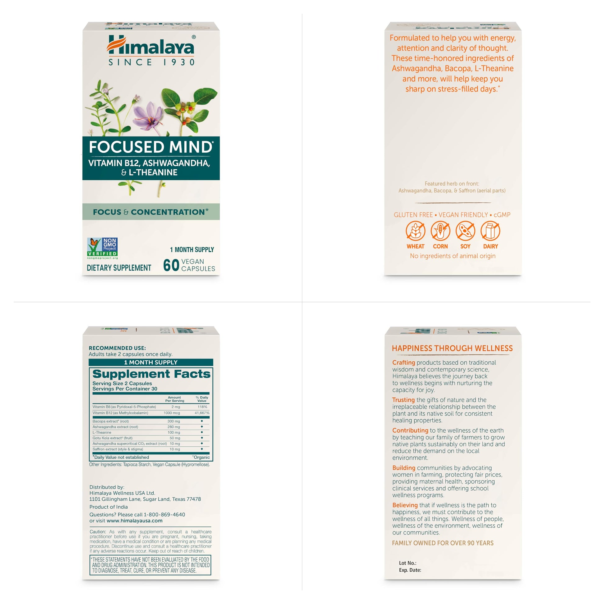 Himalaya Focused Mind Supplement, with Ashwagandha, Bacopa & L-Theanine for Attention, Focus and Energy Support, 60 Vegan Capsules, Gluten Free, 1 Month Supply Himalaya uk supplements