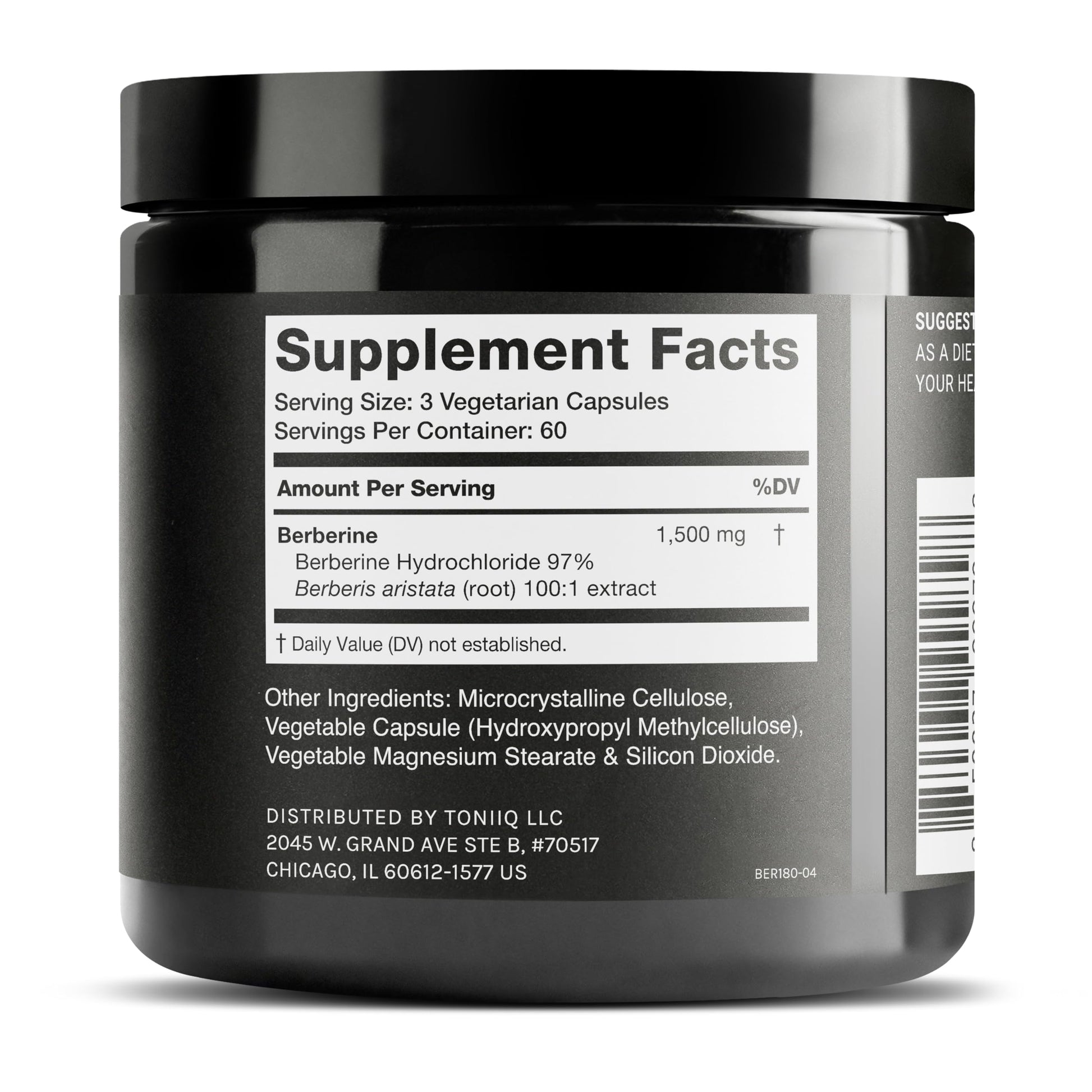 Toniiq Ultra High Strength Berberine HCl from The Himalayas - 100:1 Concentrated Extract - Lab-Tested 97% Berberine HCl - 180 Vegetarian Capsules, 1500 mg per Serving Toniiq uk supplements