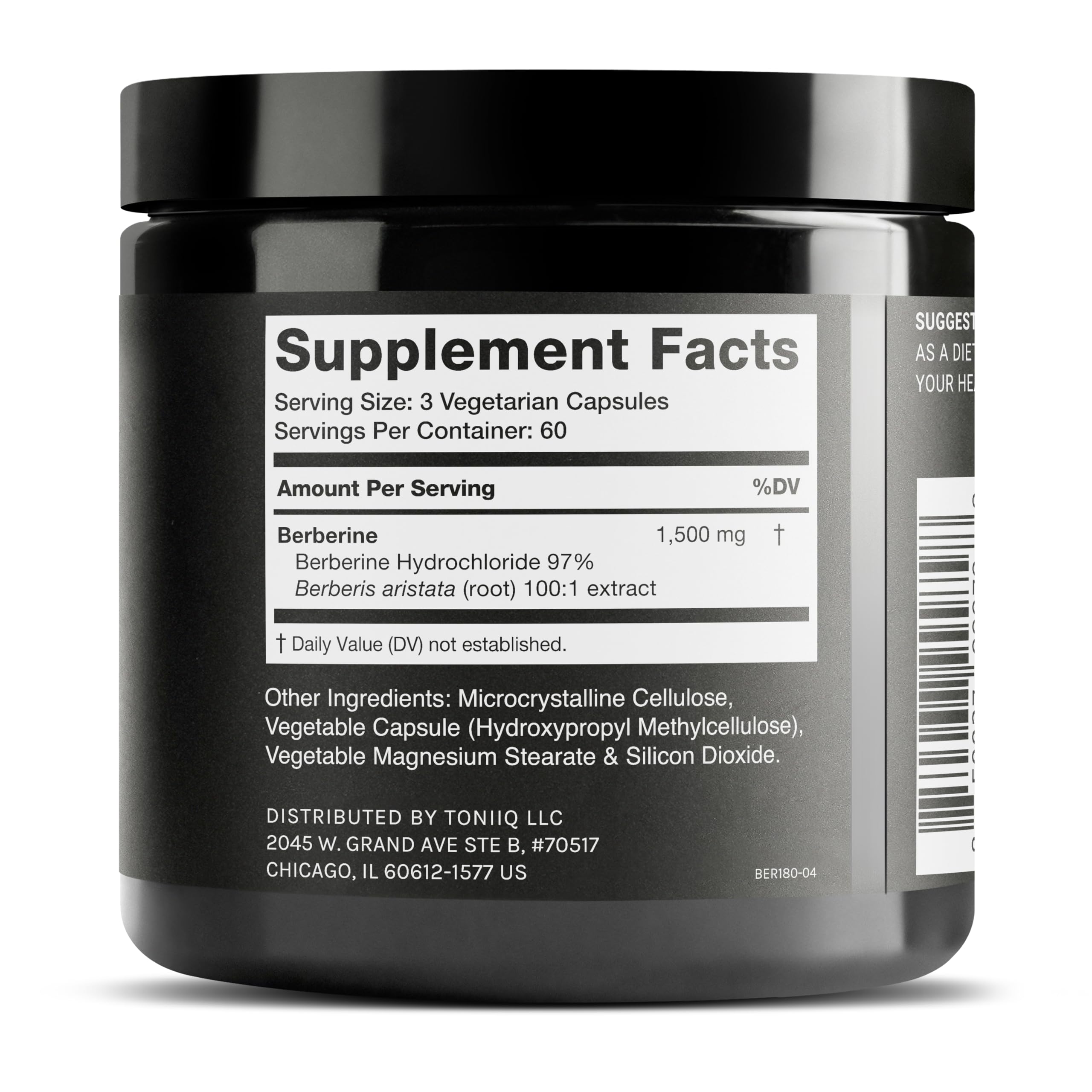 Toniiq Ultra High Strength Berberine HCl from The Himalayas - 100:1 Concentrated Extract - Lab-Tested 97% Berberine HCl - 180 Vegetarian Capsules, 1500 mg per Serving Toniiq uk supplements