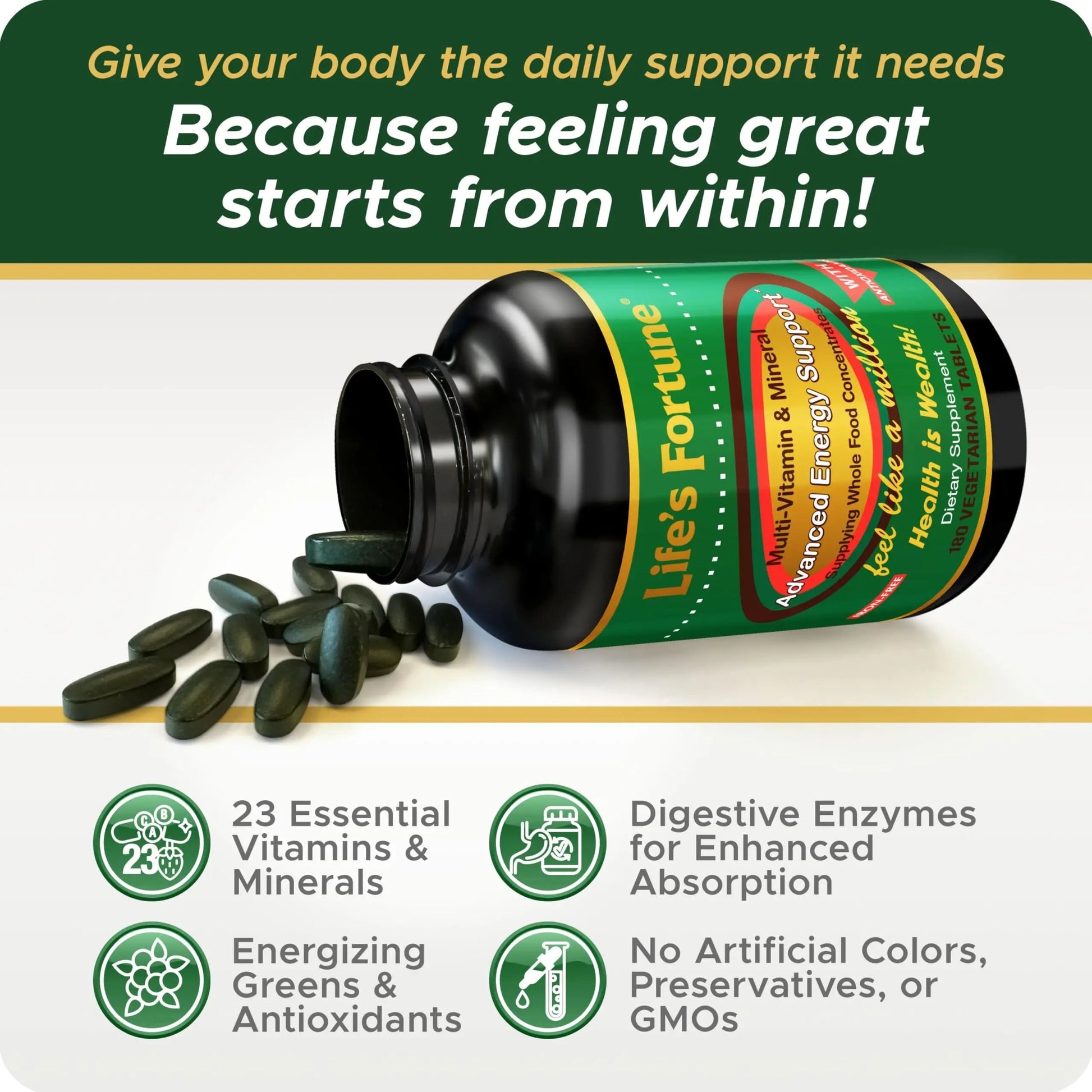 Life's Fortune Multivitamin & Mineral Supplement, Daily Natural Energy Source for Men & Women, with Superfood Greens Life's Fortune uk supplements