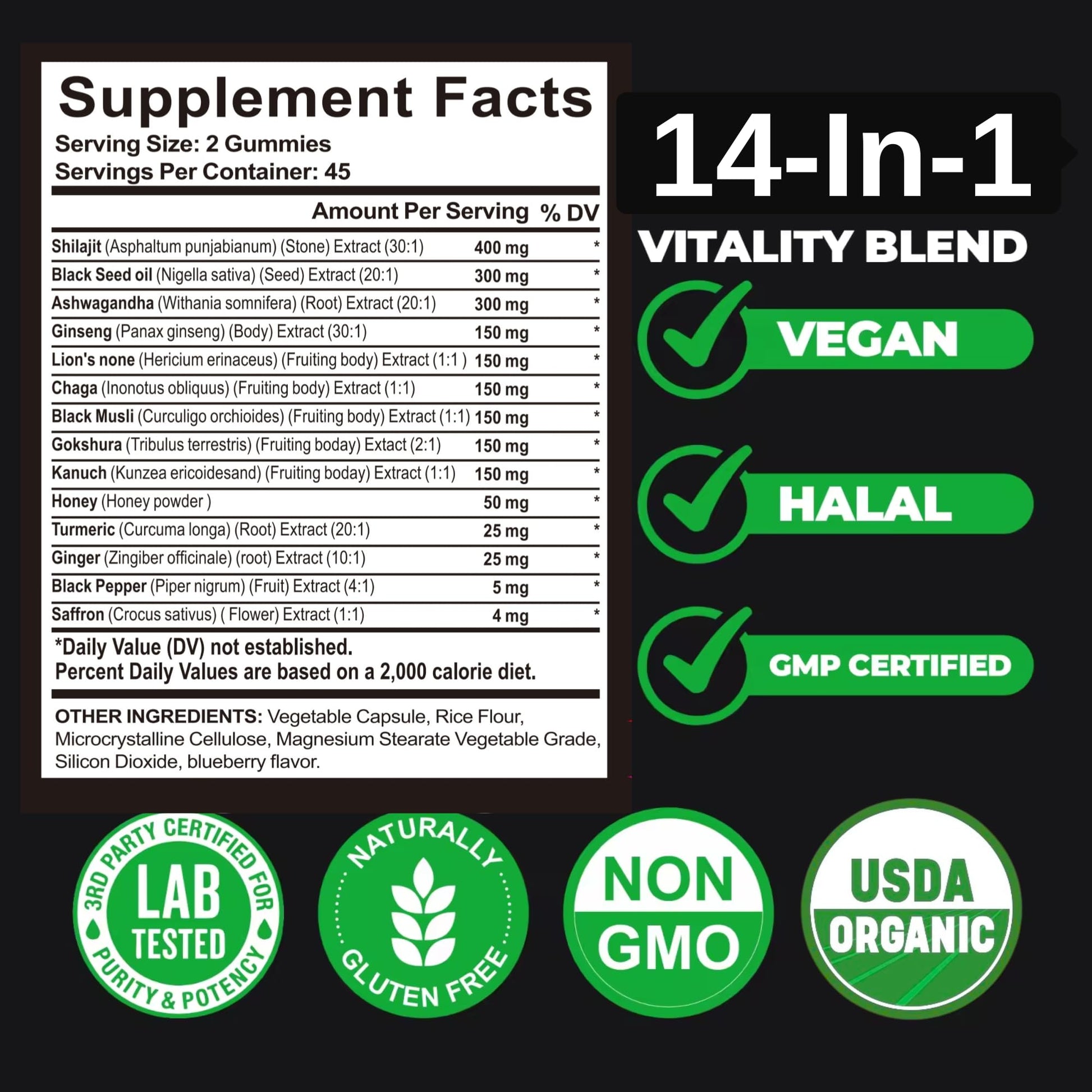 AyBet Organic Himalayan Shilajit Gold Gummies for Men and Women, Black Seed Oil, Ashwagandha, Ginseng, Turmeric, Gokshura, Lion's None, Lab Tested,%75 Fulvic Acid, No Sugar Added, Halal, 90Gummy AyBet uk supplements