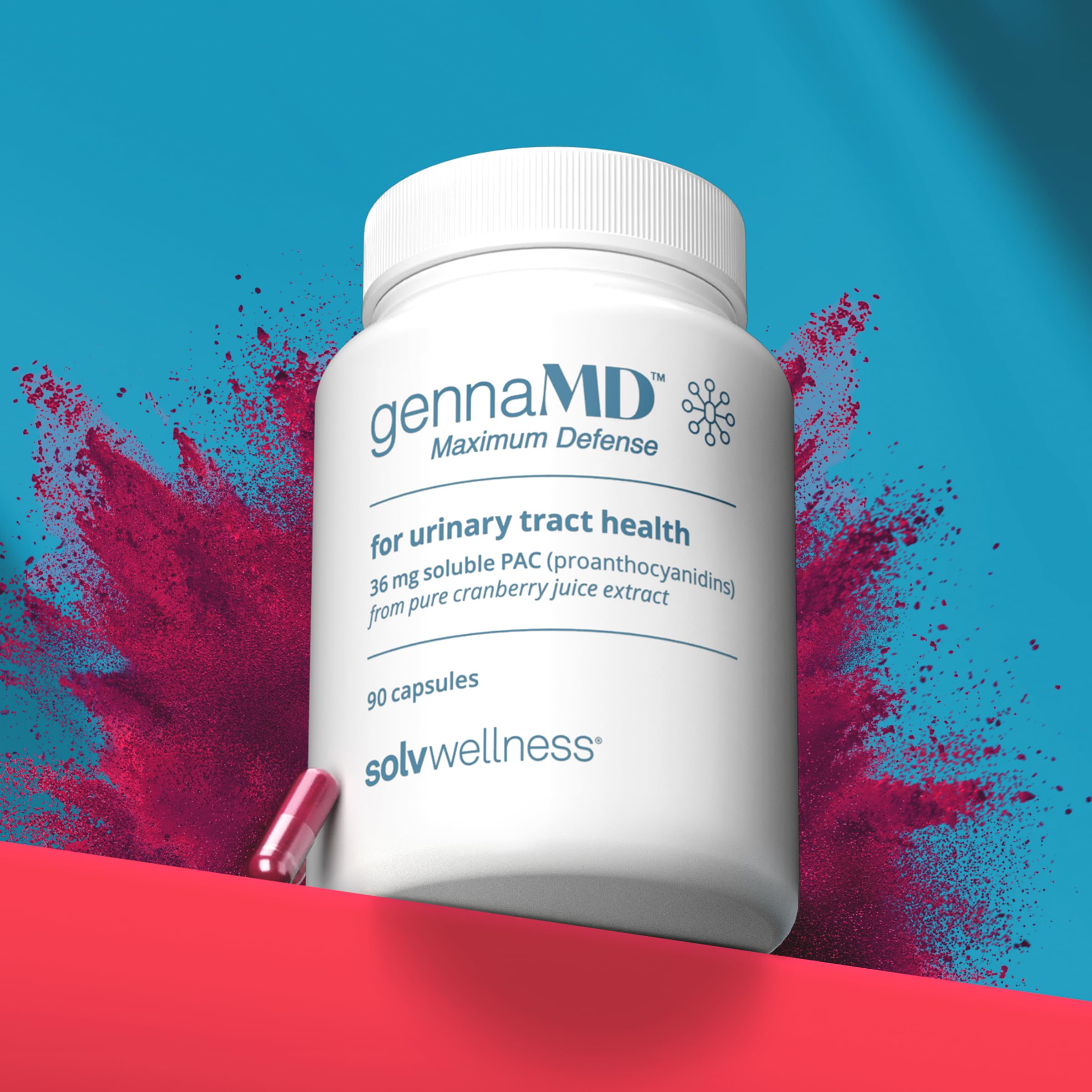 Solv Wellness GennaMD - Maximum UTI Defense - 36 mg Soluble PAC from 100% Cranberry Juice Extract - Highest PAC Concentration in a Small, Easy-to-Swallow Capsule - 90 Capsules Solv Wellness uk supplements