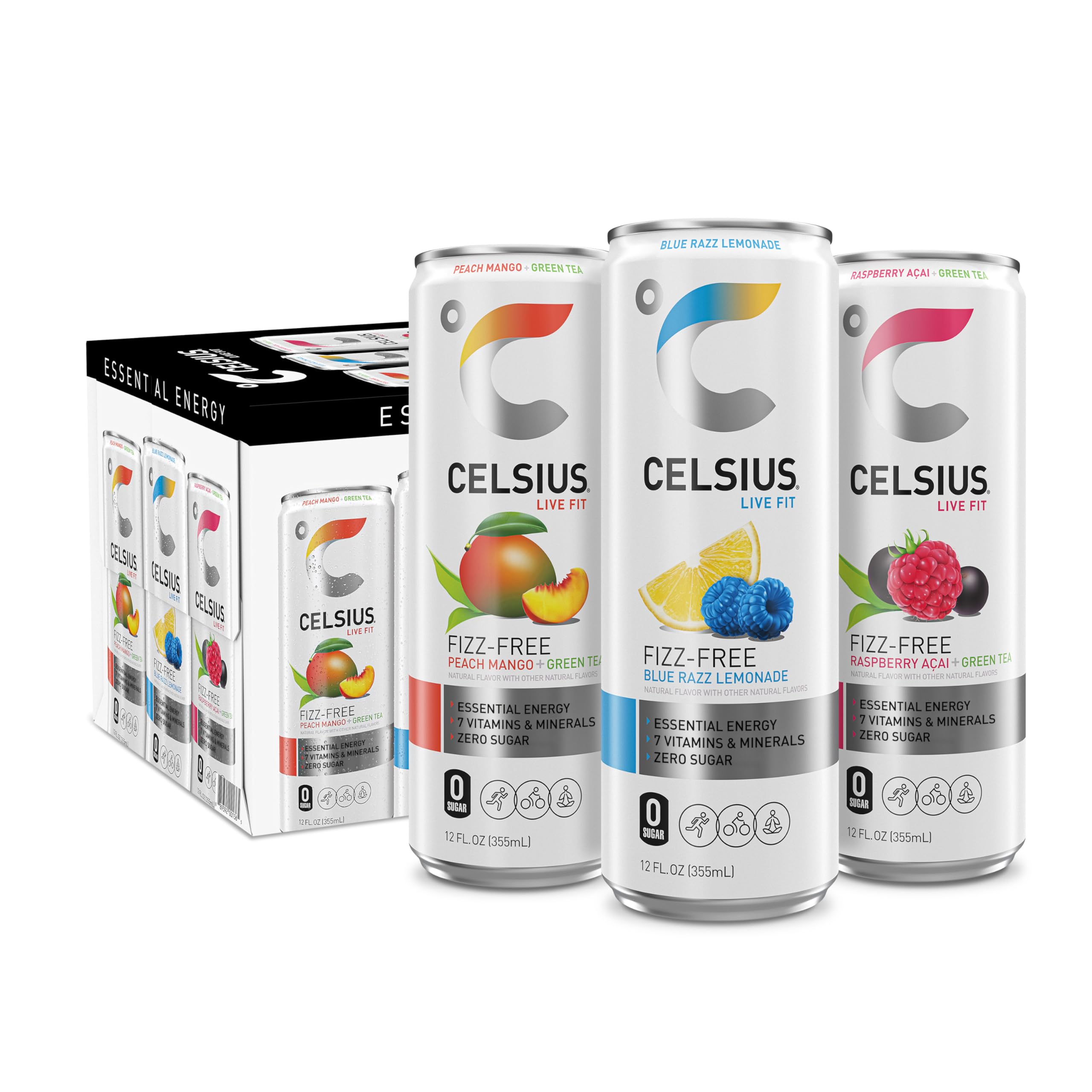 CELSIUS Fizz Free Variety Pack, Functional Essential Energy Drink 12 Fl Oz (Pack of 12) CELSIUS uk supplements
