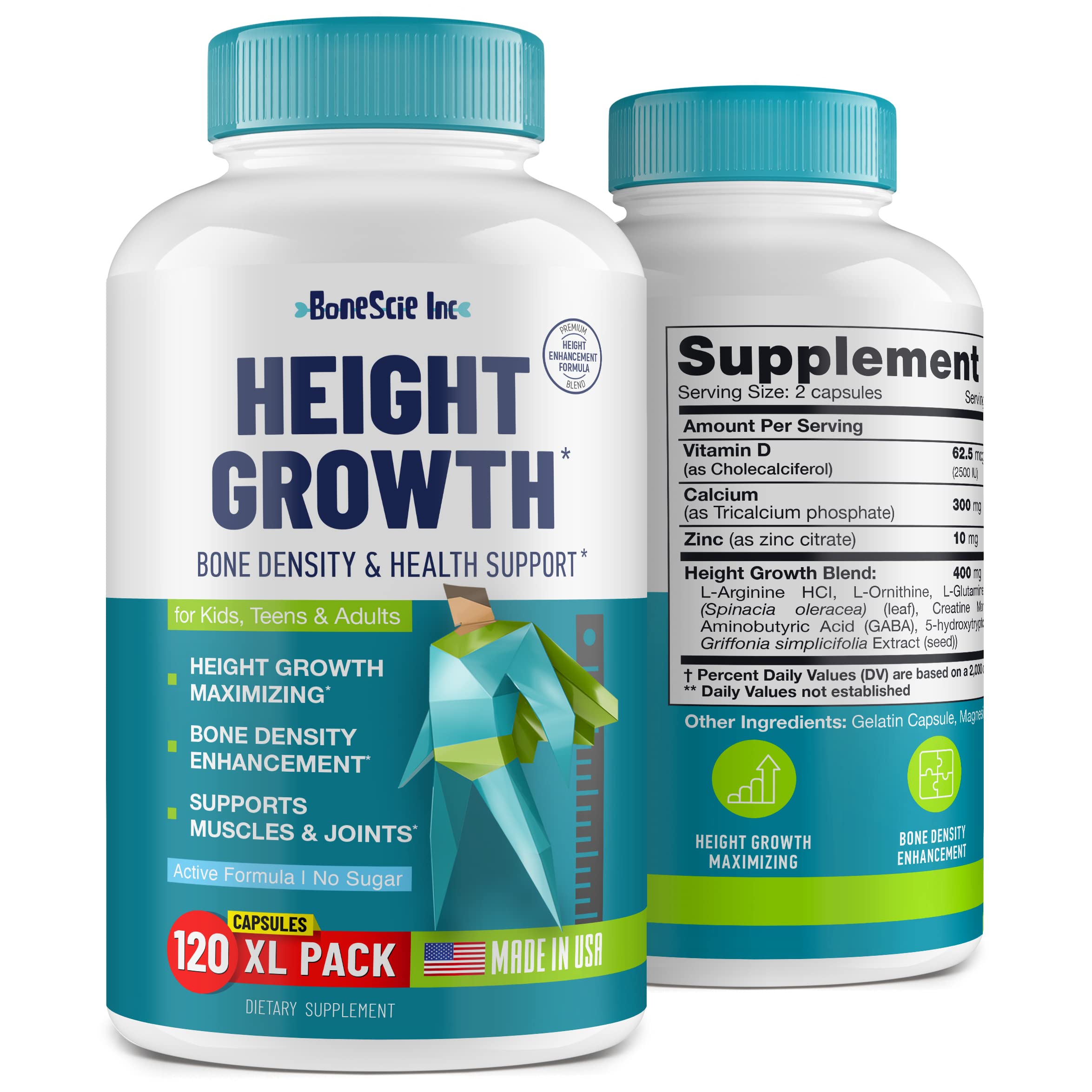 Height Growth Maximizer - Made in USA - Natural Height Increase Booster & Bone Growth Pills - Grow Taller Supplement for Adults, Teens & Kids - Vitamins for Boys & Girls to Get Taller - 120 capsules BONESCIE INC uk supplements
